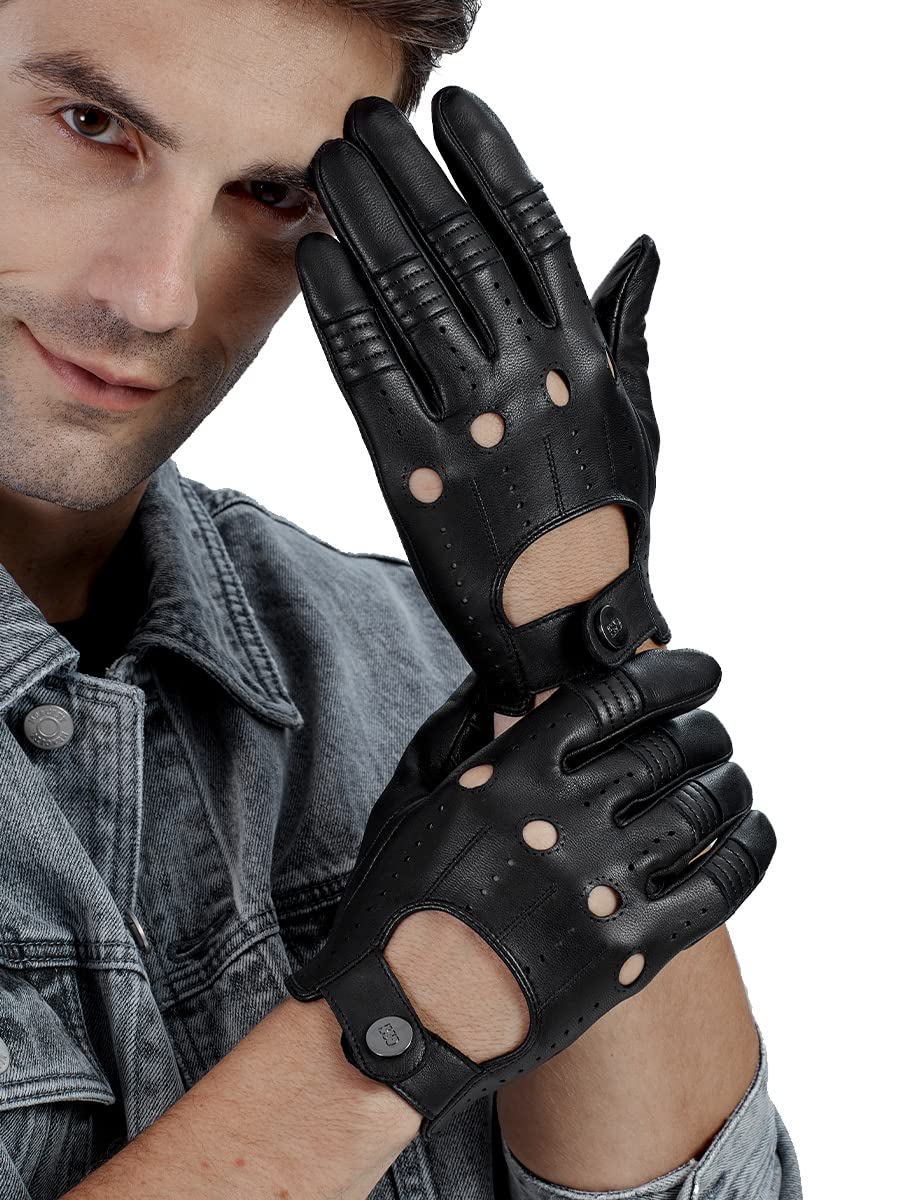 Gsg Men Genuine Leather Gloves Black Unlined Biking Touchscreen Driving Gloves Small,Black Palm Hole