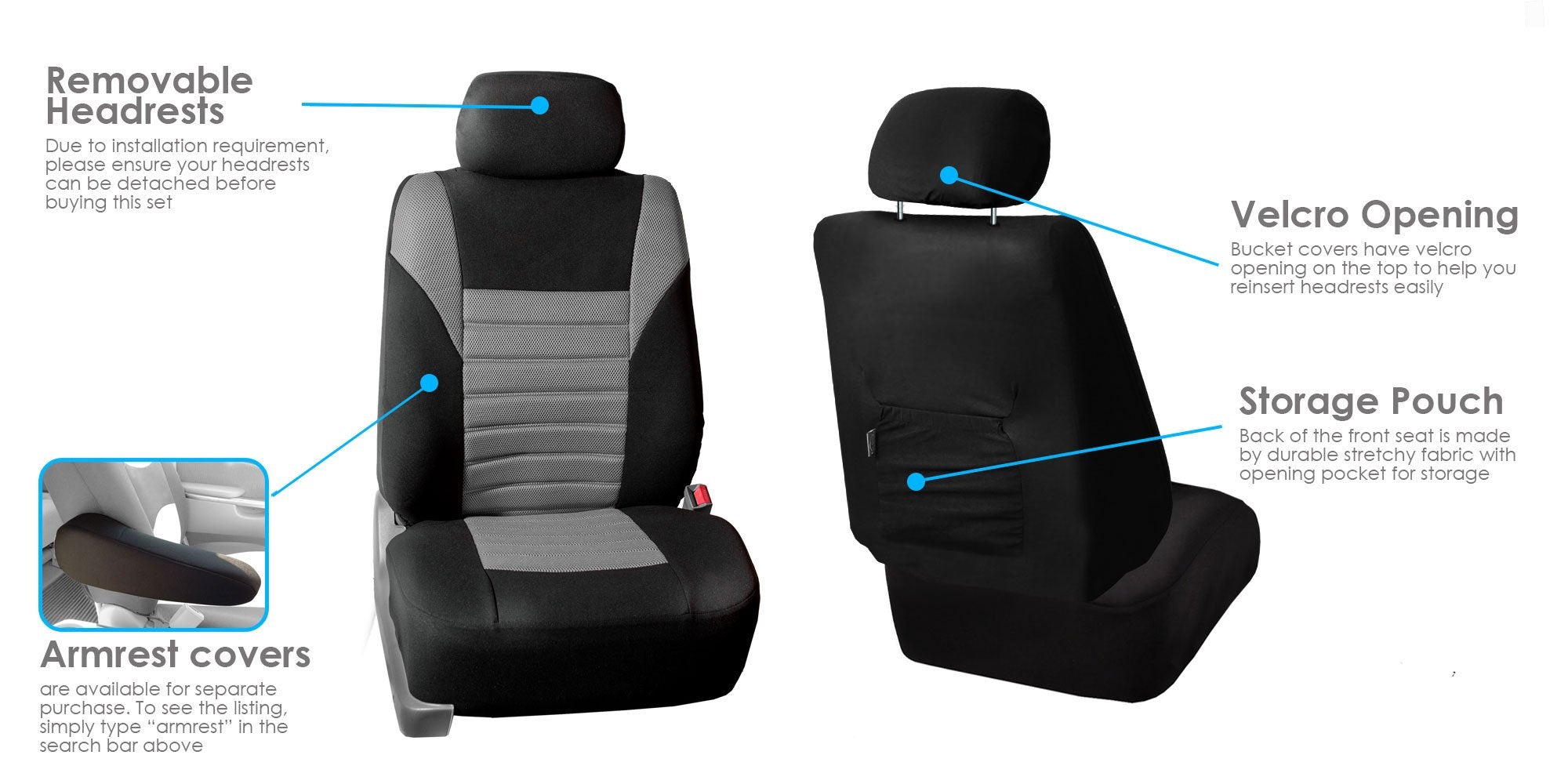 Fh Group Automotive Car Seat Covers Full Set Premium 3D Air Mesh Gray And Black Seat Covers, Airbag Compatible And Split Bench C