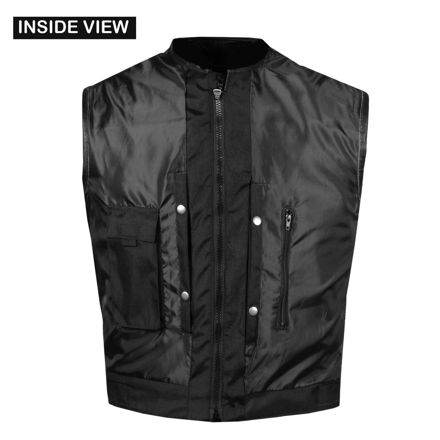 New Men'S Motorcycle Real Cowhide Leather Vest Adjustable Stylish W/Ce Armor, Dual Concealed Carry Gun Pockets Large Back Panel Biker Cruiser Touring Club Riding Vests For Men Black L