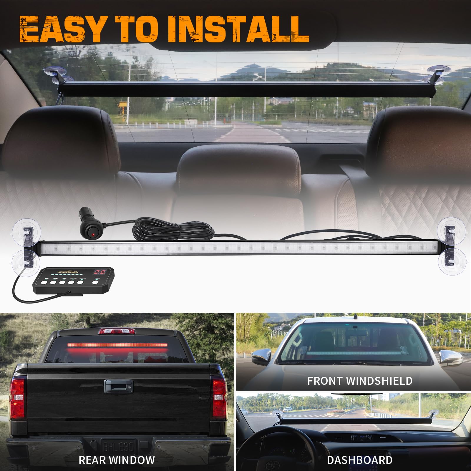 Xridonsen 35 Inch Traffic Advisor Light Bar 144 Led Red Emergency Warning Flashing Safety Interior Windshield Strobe Lights W/Di