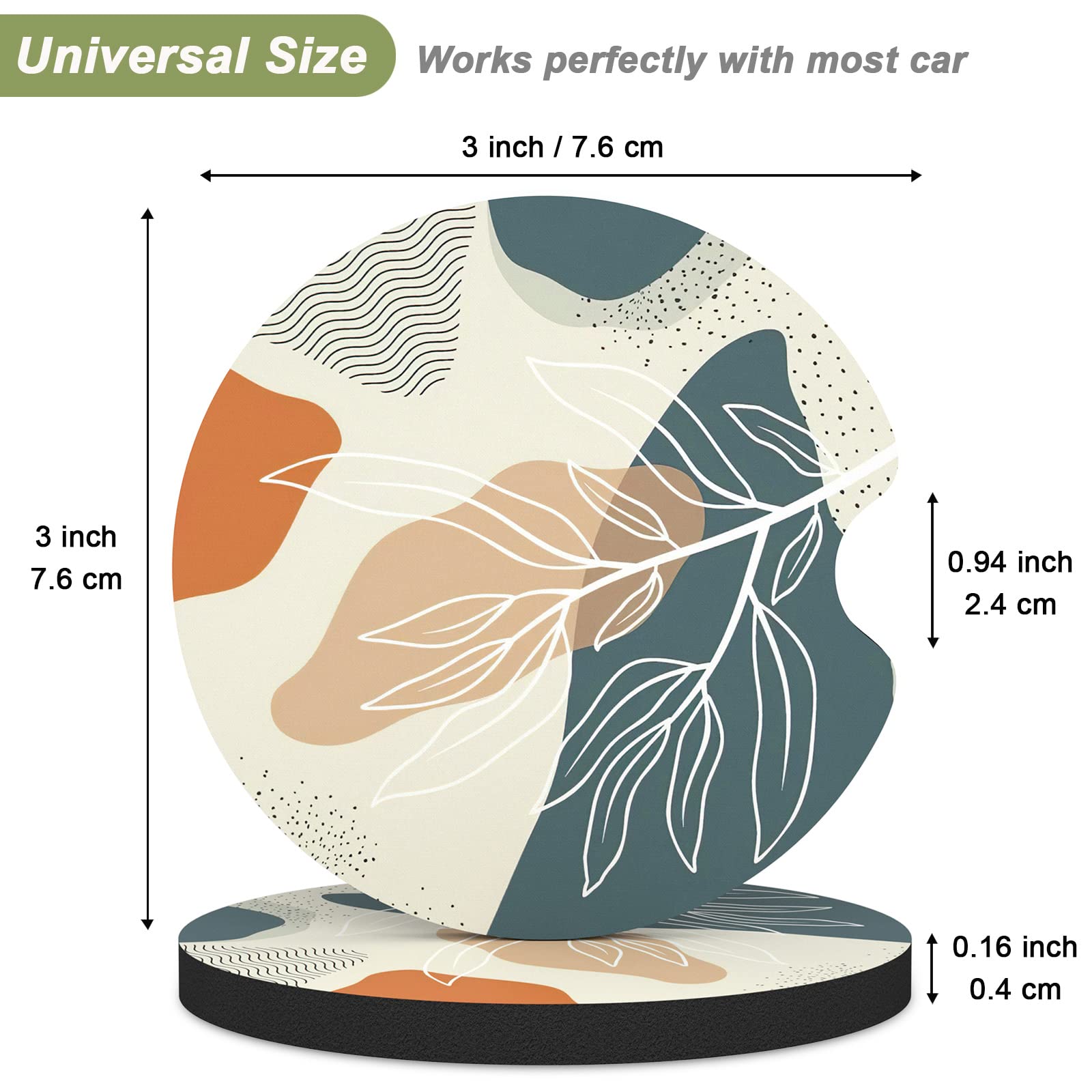 Nipichsha Car Cup Holder Coasters, Car Coasters For Cup Holders, 2 Pack Anti Slip Insert Coasters, Rubber Car Cup Mat With A Finger Notch, Cute Car Interior Accessories For Women (Abstract Boho Leaf)