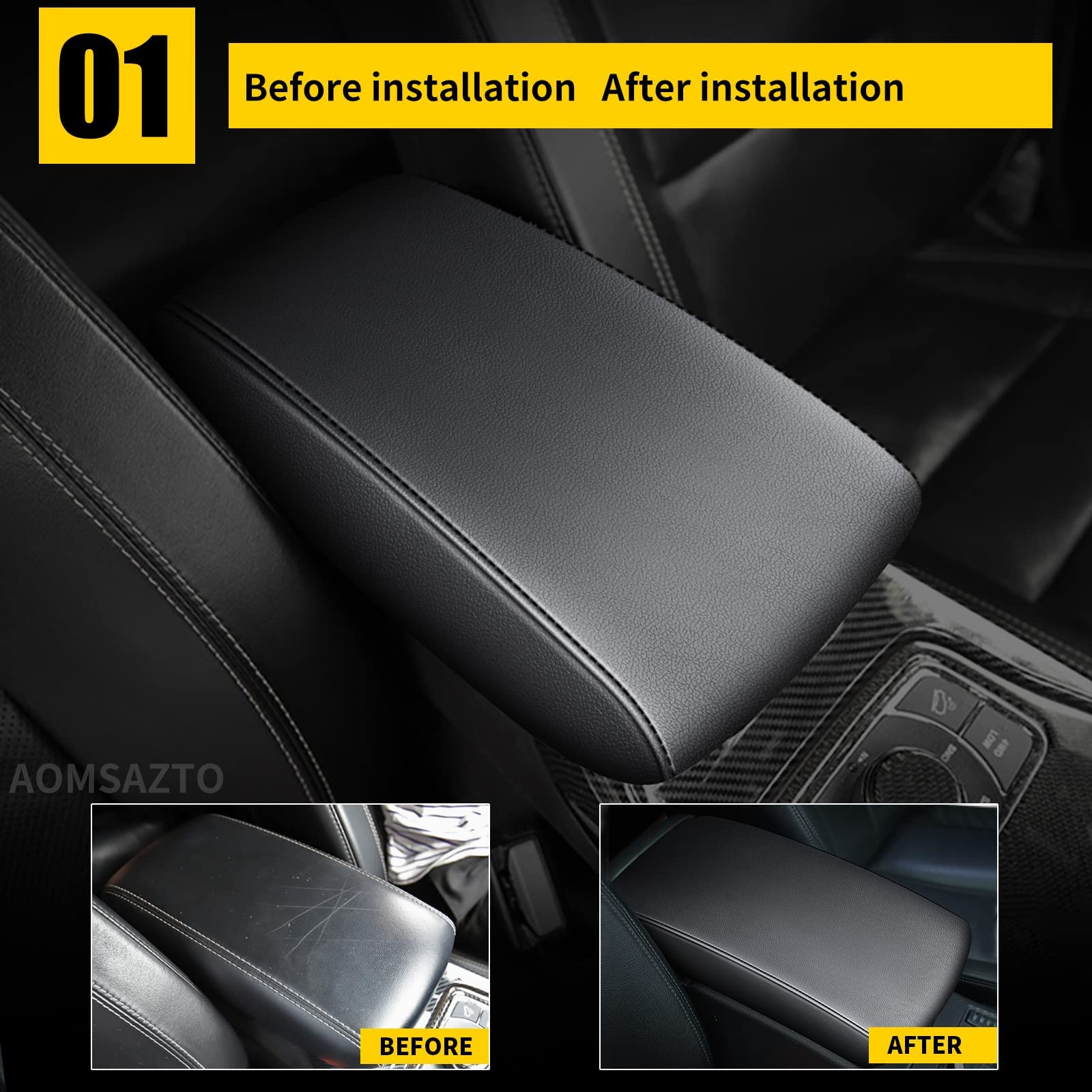 Aomsazto Black Leather Armrest Covers For Grand Cherokee 2011-2021 Jeep Console Cushion For Grand Cherokee(Not For 2022