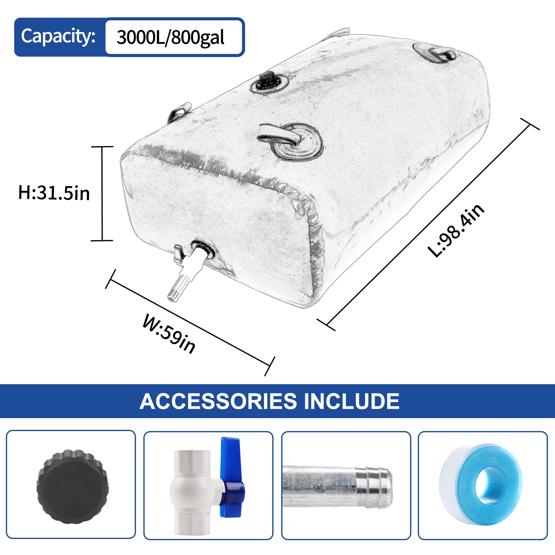 Ghosoone 3000 L/800 Gal Water Bladder Tank, Foldable Portable Water Storage Container, Emergency Water Bag For Rv, Truck Bed, Fi