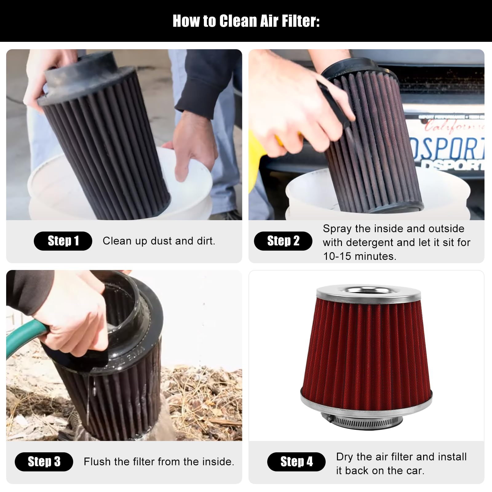 RYANSTAR RACING 70mm 2.75'' High Flow Round Tapered Cone Cool Air Filter Cleaner with Top Filter Design Short 154mm Tall