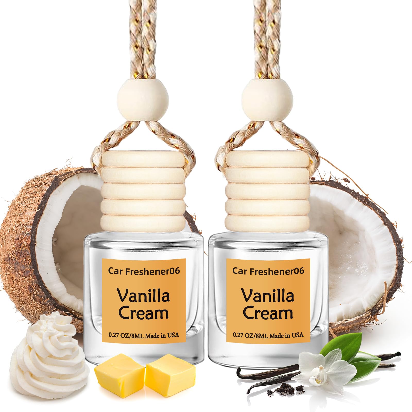 Hanging Car Air Freshener, Long Lasting Scent, Cute Air Fresheners for Women, 2 Pack Non-Toxic Essential Oil Diffuser, Made in U