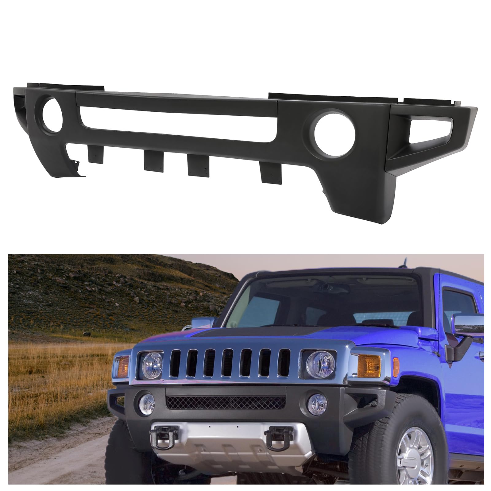 KUAFU Front Bumper Cover Compatible with 2006-2010 Hummer H3 2009-2010 Hummer H3T w/Fog Lamp Holes Replacement for 15264942 HU10