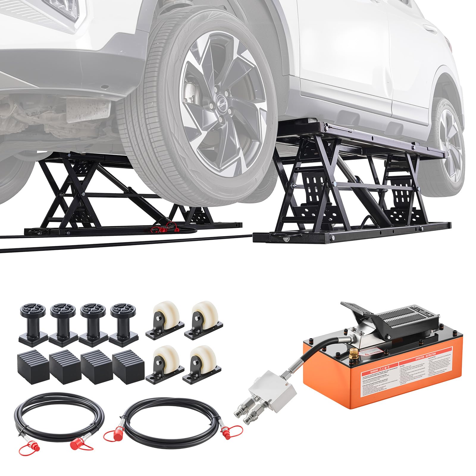 VEVOR Portable Car Lift, 7000 lbs Capacity, Heavy Duty Steel Truck Lift with 26.8 Max Height, Pneumatic Pump, Wheels, 4 Rubber P