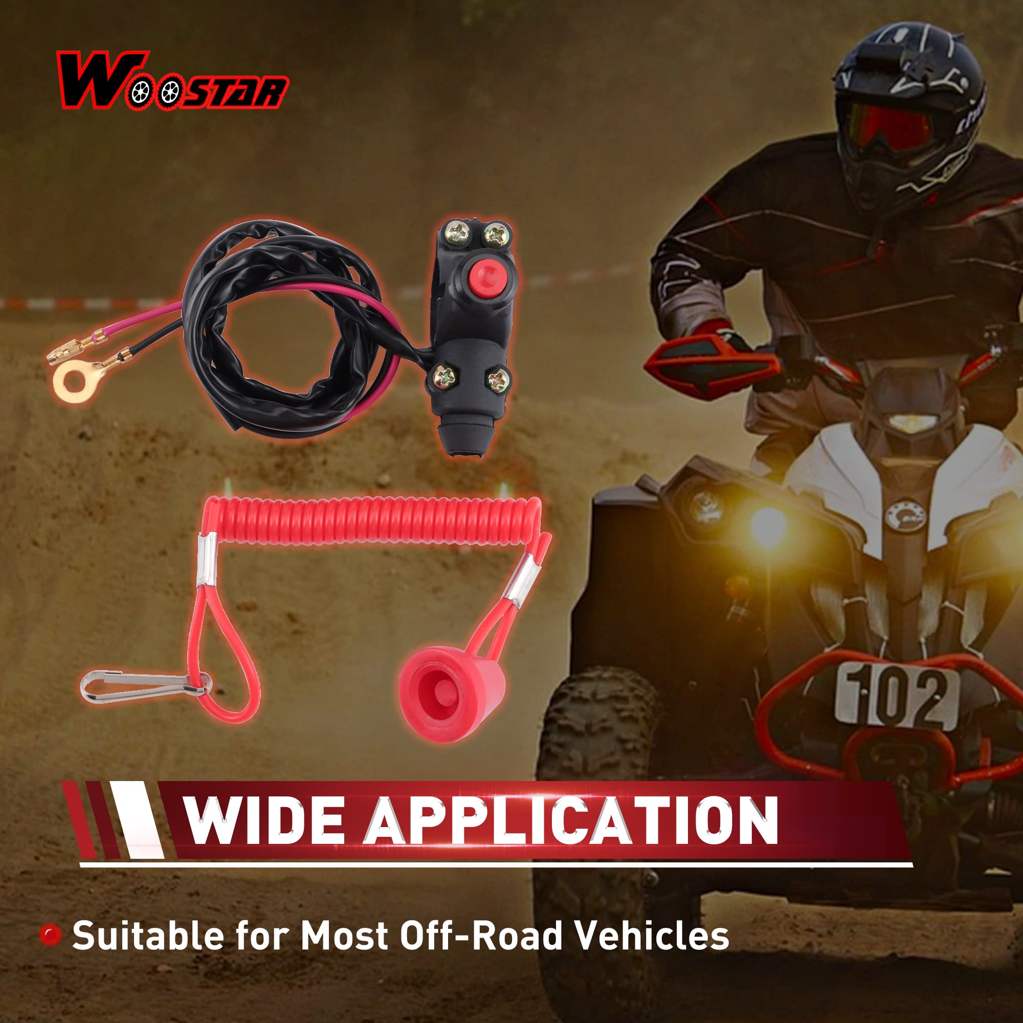 Woostar 7/8'' 22Mm Handlebar 2 Wire Tether Kill Switch Replacement For 110Cc 125Cc Taotao Dirt Pit Bike Atv 4 Wheeler Quad Trail