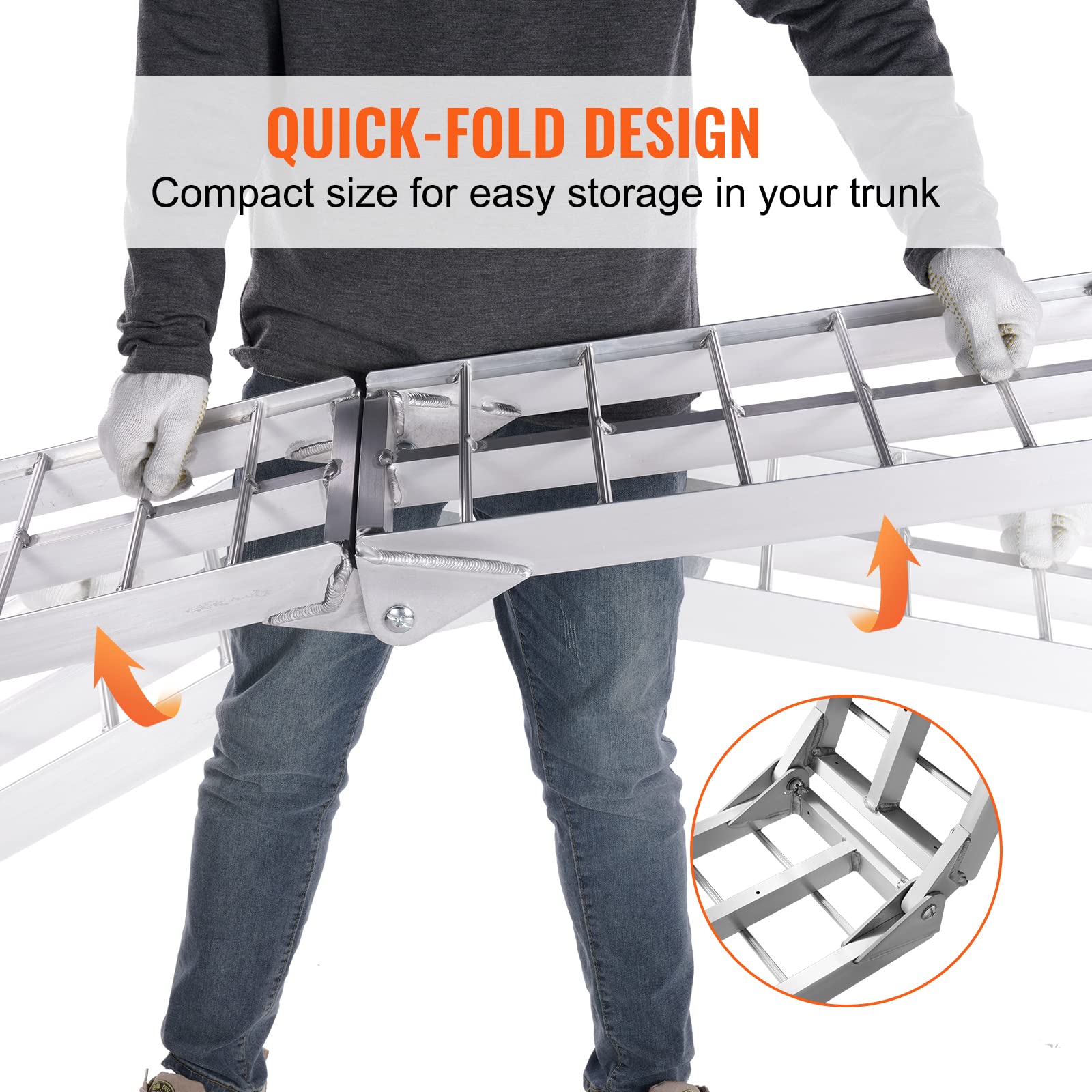 Vevor 7.5Ft Aluminum Ramps, 1500 Lbs Folding Loading Ramps (2 Pcs Set) For Pickup Trucks Bed, Trailers Ramp With Load Straps For Dirt Bike, Utv, Atv, Trucks, Lawn Mowers, Cargo Trailer, 89' L X 12' W