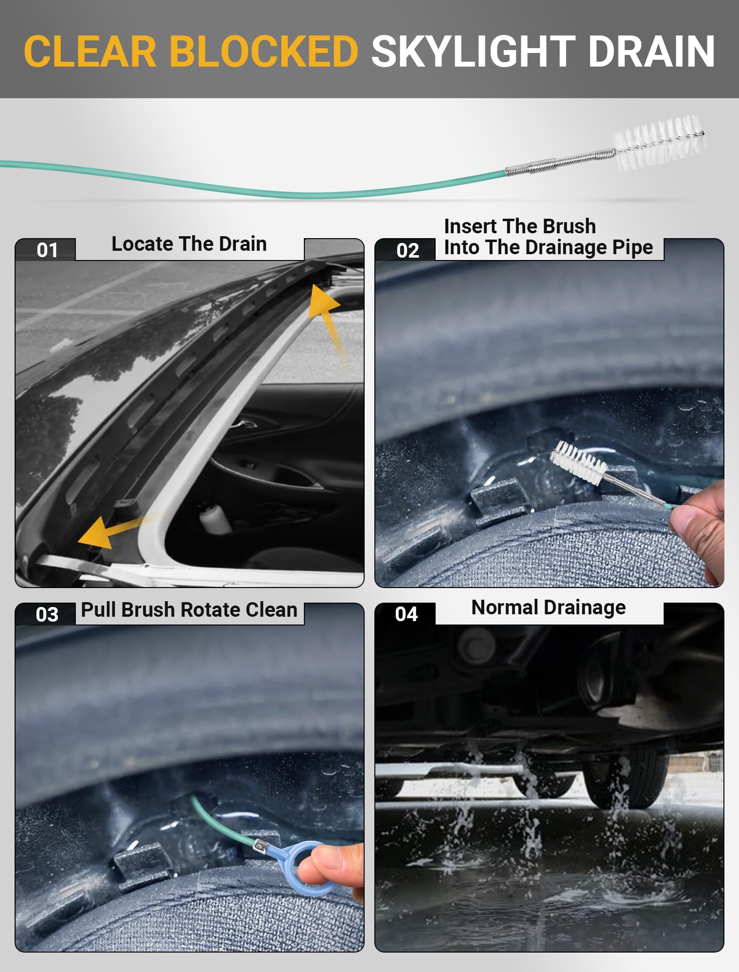 Sardvisa 2-Packs Auto Sunroof Drain Cleaning Tool,78 Inch Flexible Drain Brush Pipe Cleaners For Car,Tube Cleaning Brush Slim Dr