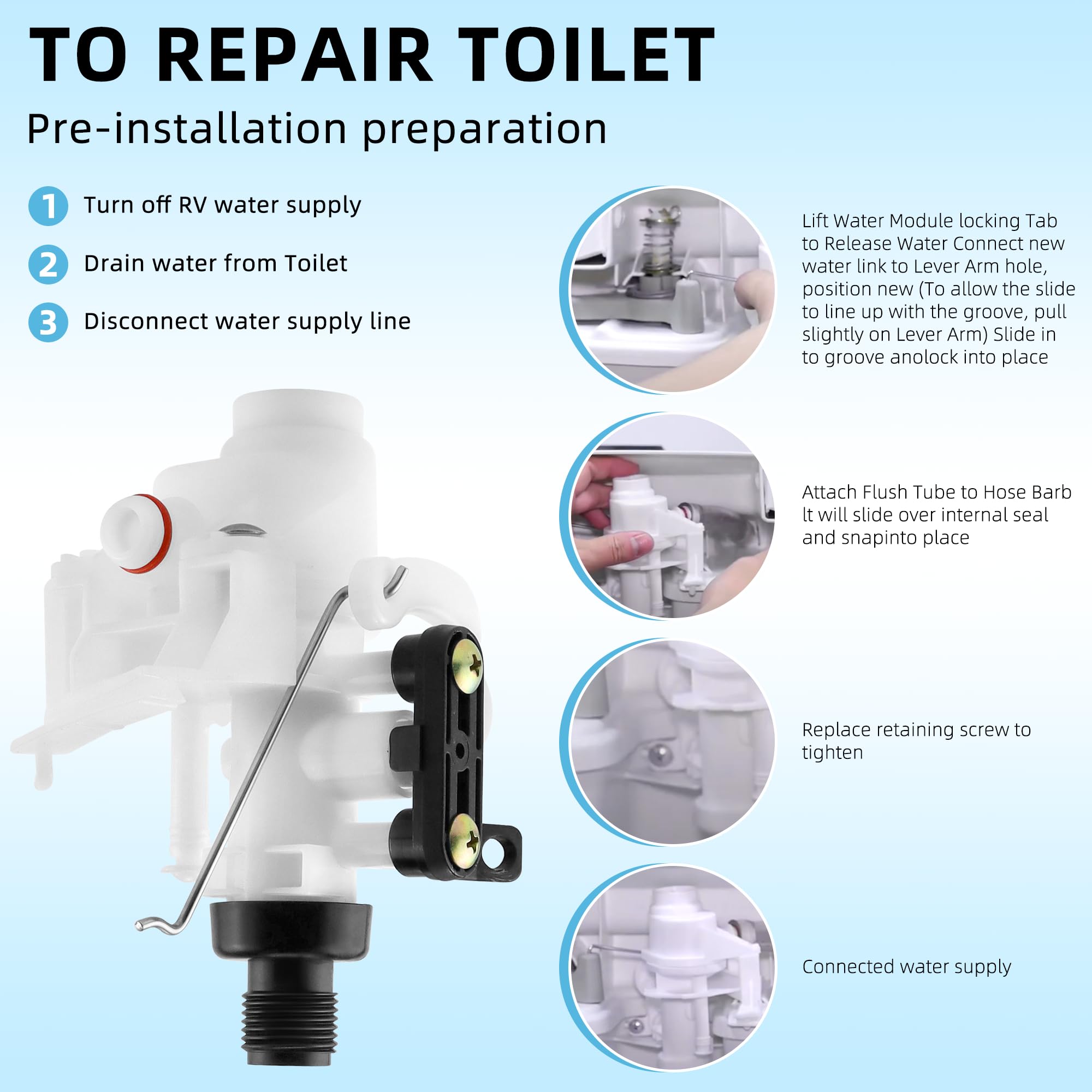 Fetechmate RV Toilet Water Valve Kit, Freeze-resistant & Leak-resistant, 1.5" ABS, Compatible with Thetford Aqua-Magic V, White