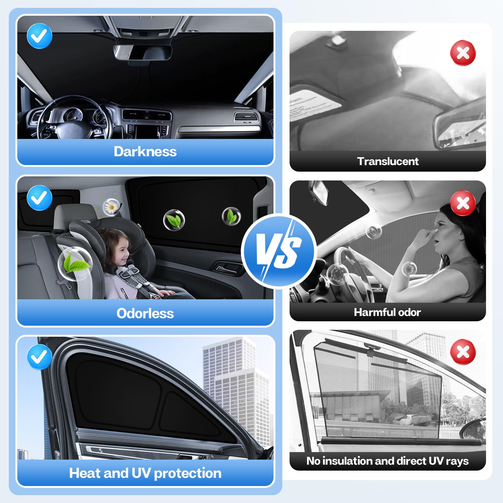 T TGBROS Blackout Window Shades for 2010-2024 Toyota 4Runner, Foldable Privacy Cover, 8PCS, Silver & Black Accessories