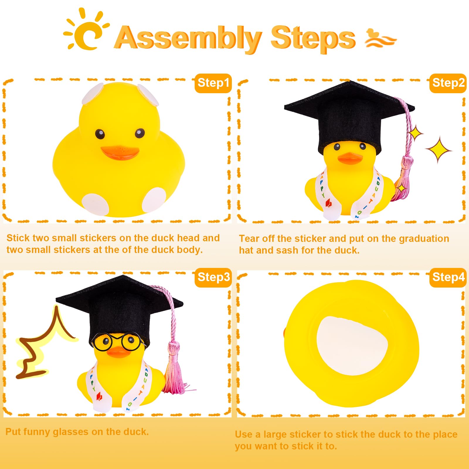 CoFuBcad Graduation Duck Car Ornament, Rubber Duck Car Dashboard Decor with Mini Graduation Hat Sash Sunglasses