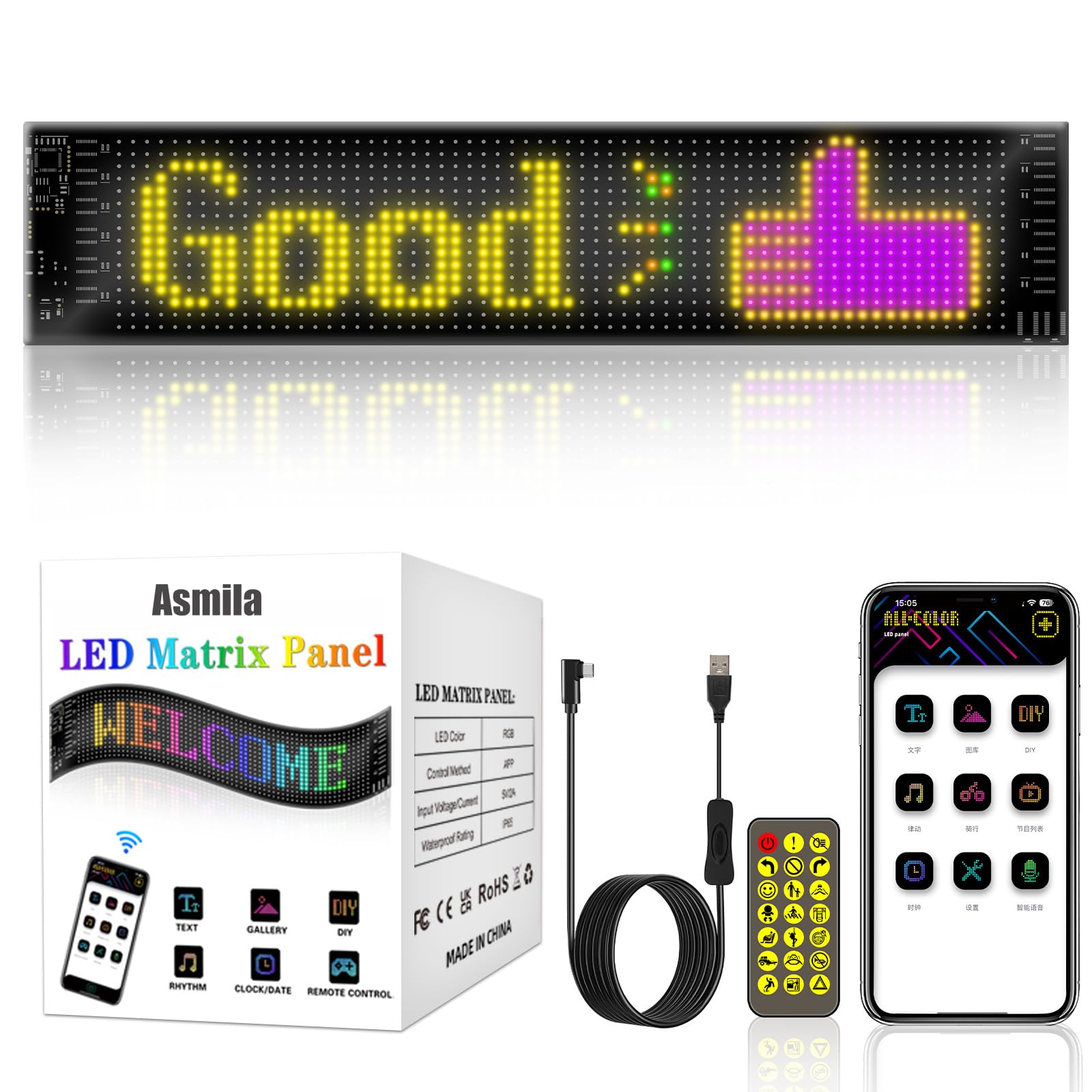 Taxi Sign 14.7 x 3.6 inch, Flexible LED Display Light, Christmas Car Decor, Programmable Scrolling LED Light Signs for Windshiel