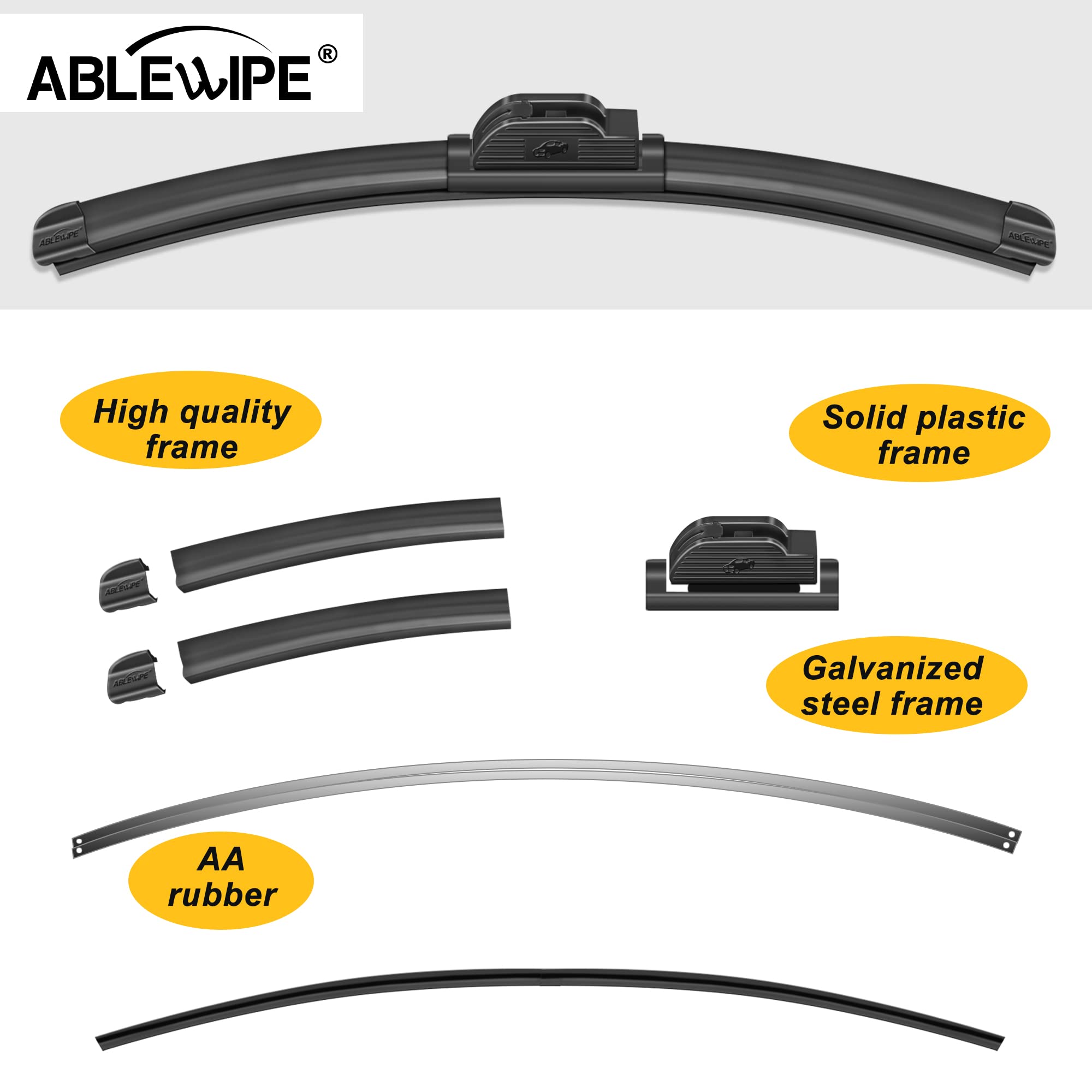 Ablewipe Windshield Wiper Baldes, 20'' + 21'' Front Window Wiper Blades Model: 18O13B (Set Of 2)