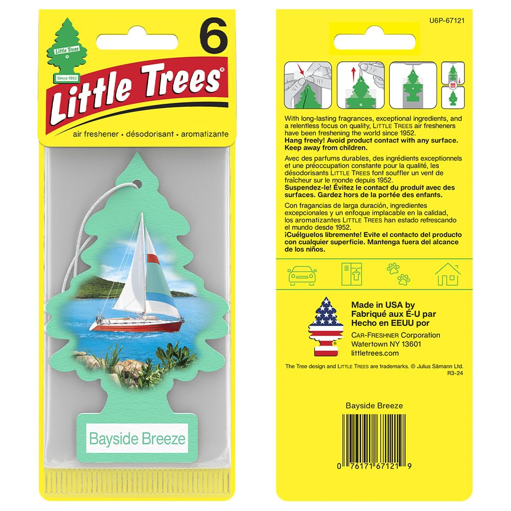 LITTLE TREES Air Freshener, Bayside Breeze, 4 Count Pack, Long Lasting Scent for Car & Home, Model U6P-67121-AMA