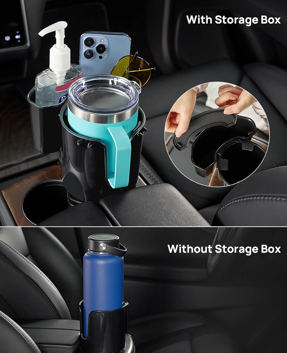 Joytutus Cup Holder Expander With Storage Box For Car, Large Cup Holder Adapt Most Regular Cup Holder 18-40Oz, Fit In 2.75-3.25I