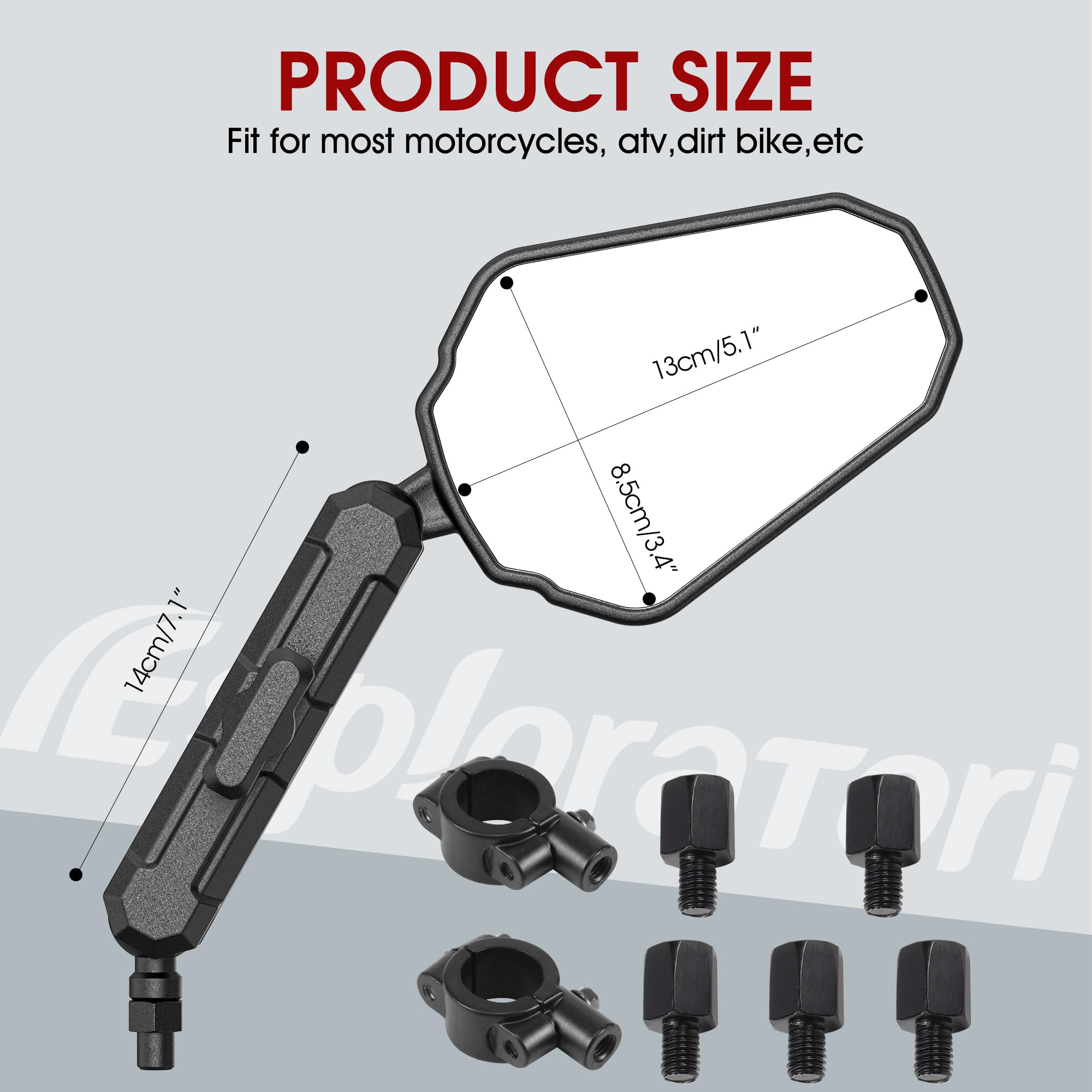 Motorcycle Mirrors,Esploratori Motorcycle Adventure Rear View Mirror Upgrade Adjustable With 7/8'' Handlebar Mount and 8/10MM Sc