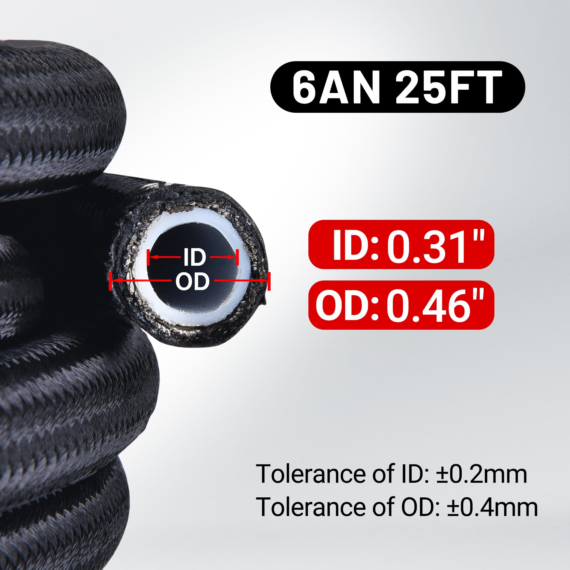 EVIL ENERGY 6AN PTFE Fuel Line Fitting Kit, E85 Nylon Braided Hose 25FT, Black, 14pcs Fittings