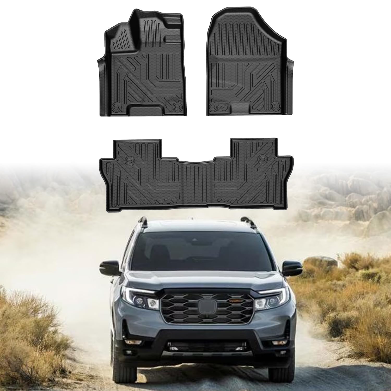 Mixsuper Custom Fit Floor Mats for 2019-2025 Honda Passport All Weather Floor Liners Durable 1st and 2nd Row Set Black