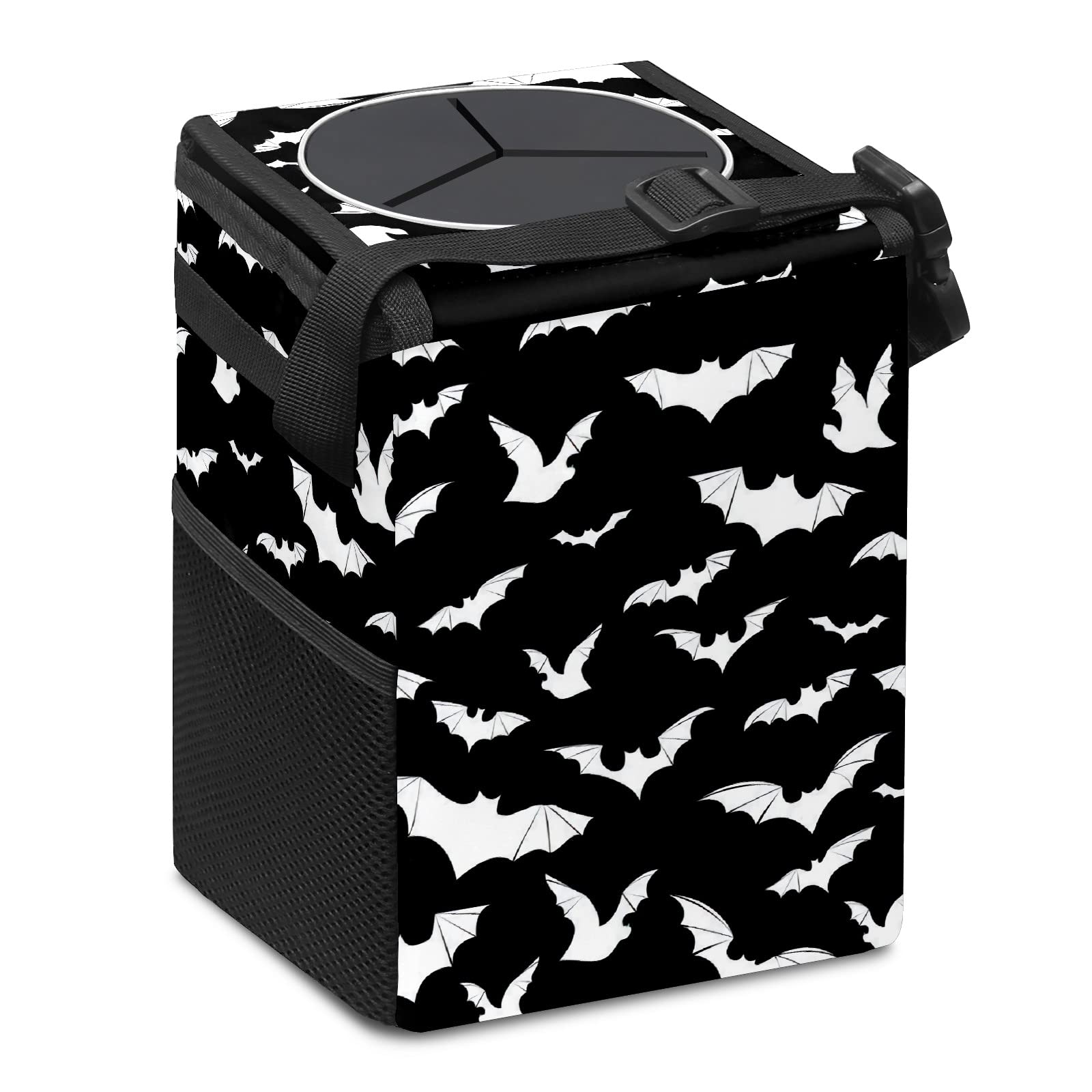GACTIVITY Collapsible Car Trash Can - Black and White Goth Bats, Waterproof Automotive Organizer, Model 8159802604021