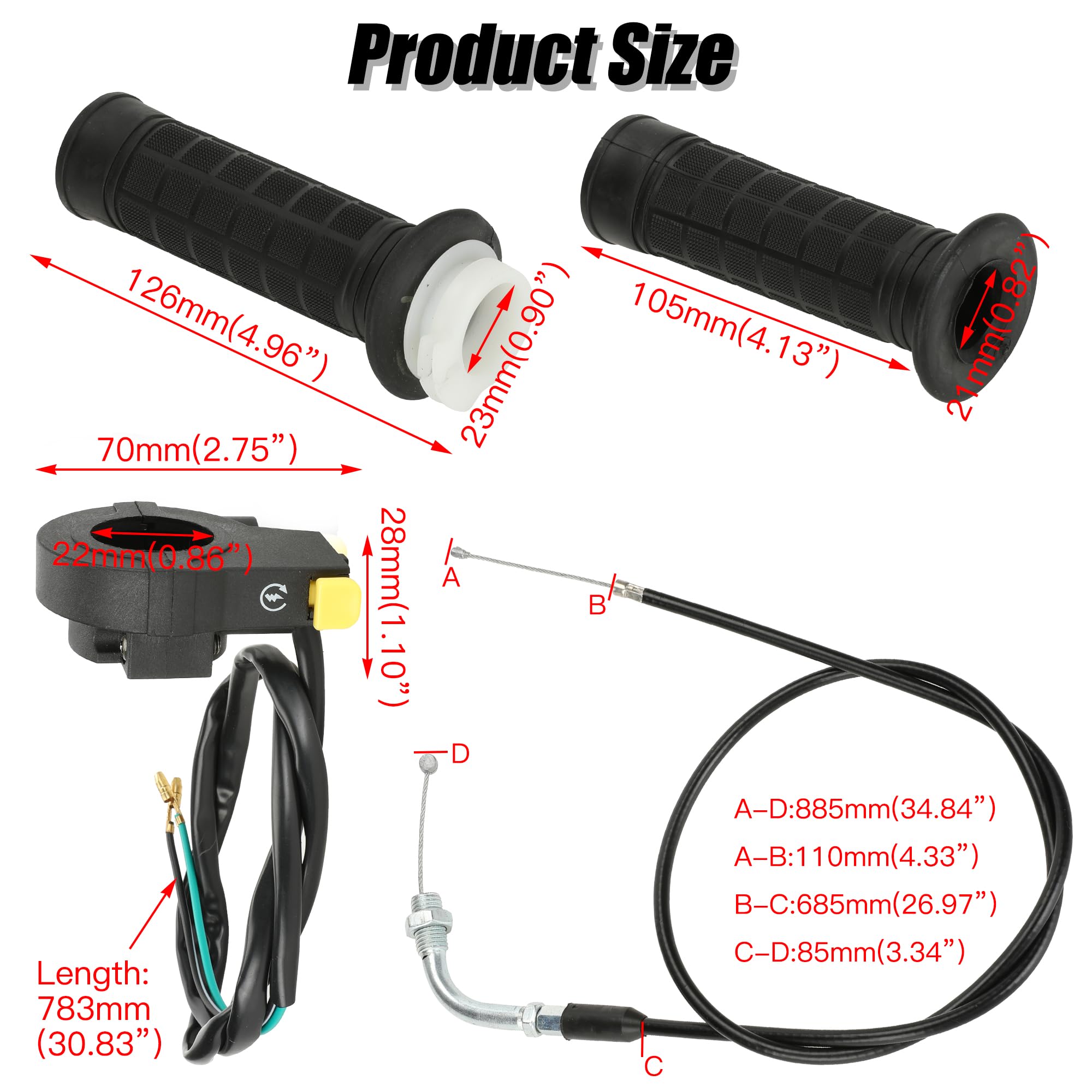 YOXUFA Throttle Cable Assembly Kit for 2-Stroke 49cc-100cc Gas Bikes, 7/8" (22mm), Black, Model YO-BT-22mm