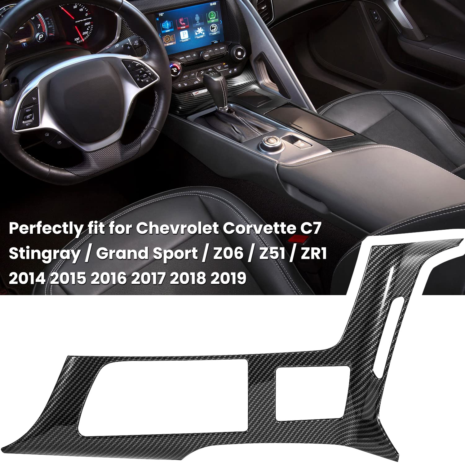 Carbon Fiber Look Control Gears Panel Protective Cover For Chevrolet Corvette C7 Z06 Z51 Zr1 Stingray Grand Sport 2014 2015 2016