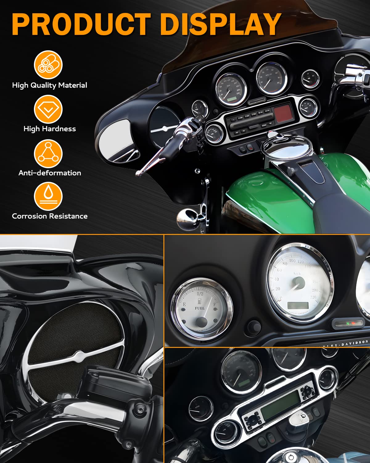 PBYMT 9 Pcs Stereo Accent Speedometer Speaker Trim Circle Covers Compatible with Harley Touring Electra Street Glide Trike Model