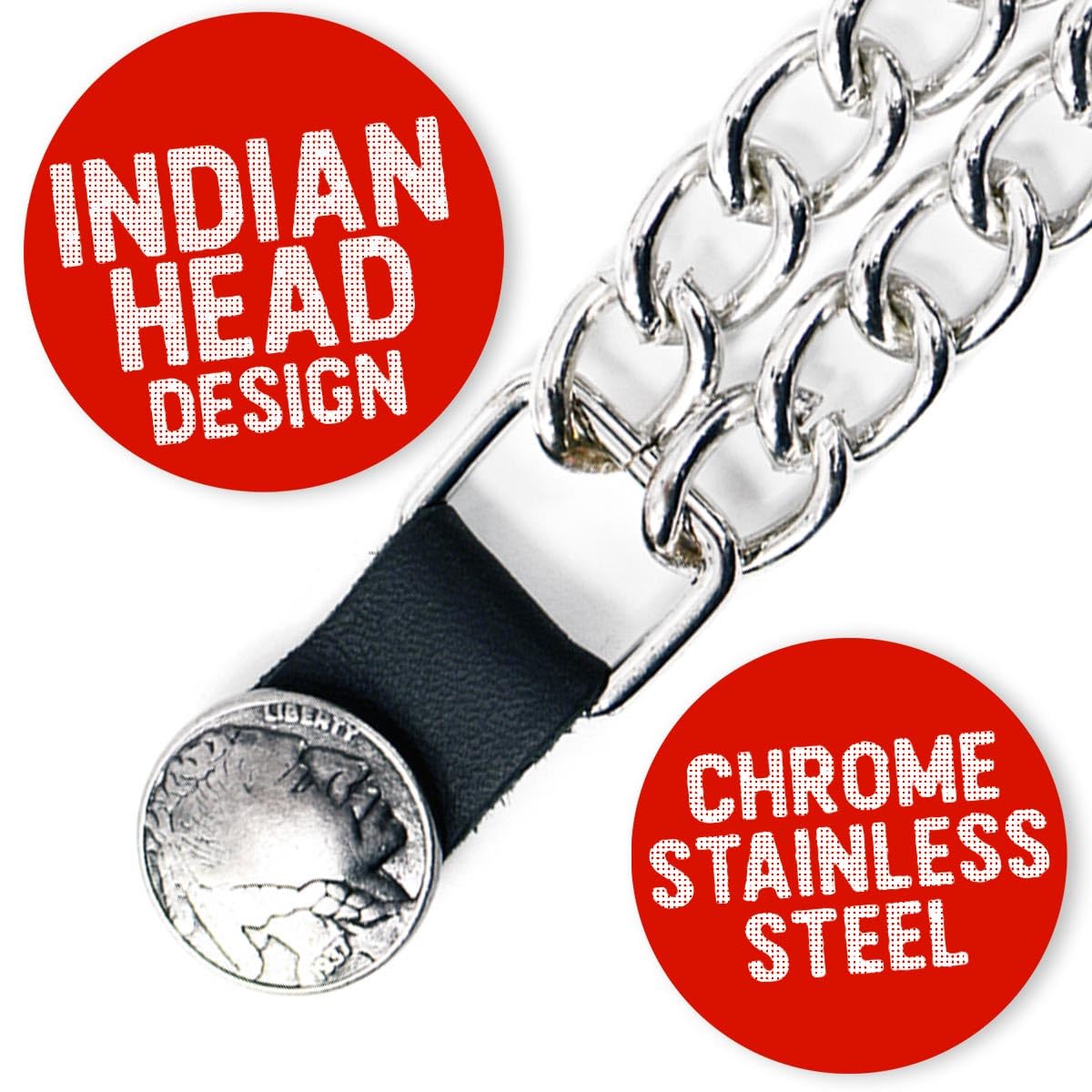 Milwaukee Leather Indian Head Medallion Vest Extender - Double Chrome Chains Genuine Leather 8.5 Extension 4-PCS MLA6044SET -