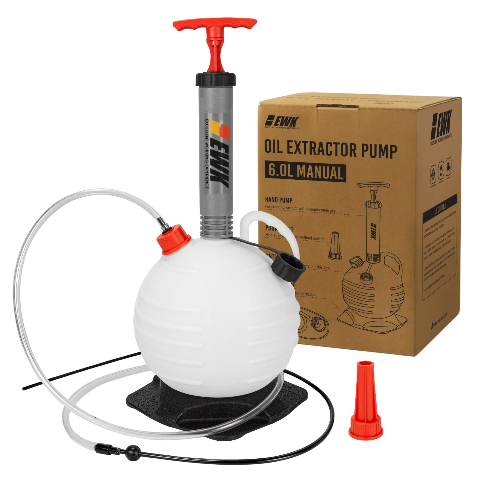 EWK 6L Vacuum Oil Extractor Pump - Plastic Fluid Extractor for Automotive & Marine, Red, Model 2699027920