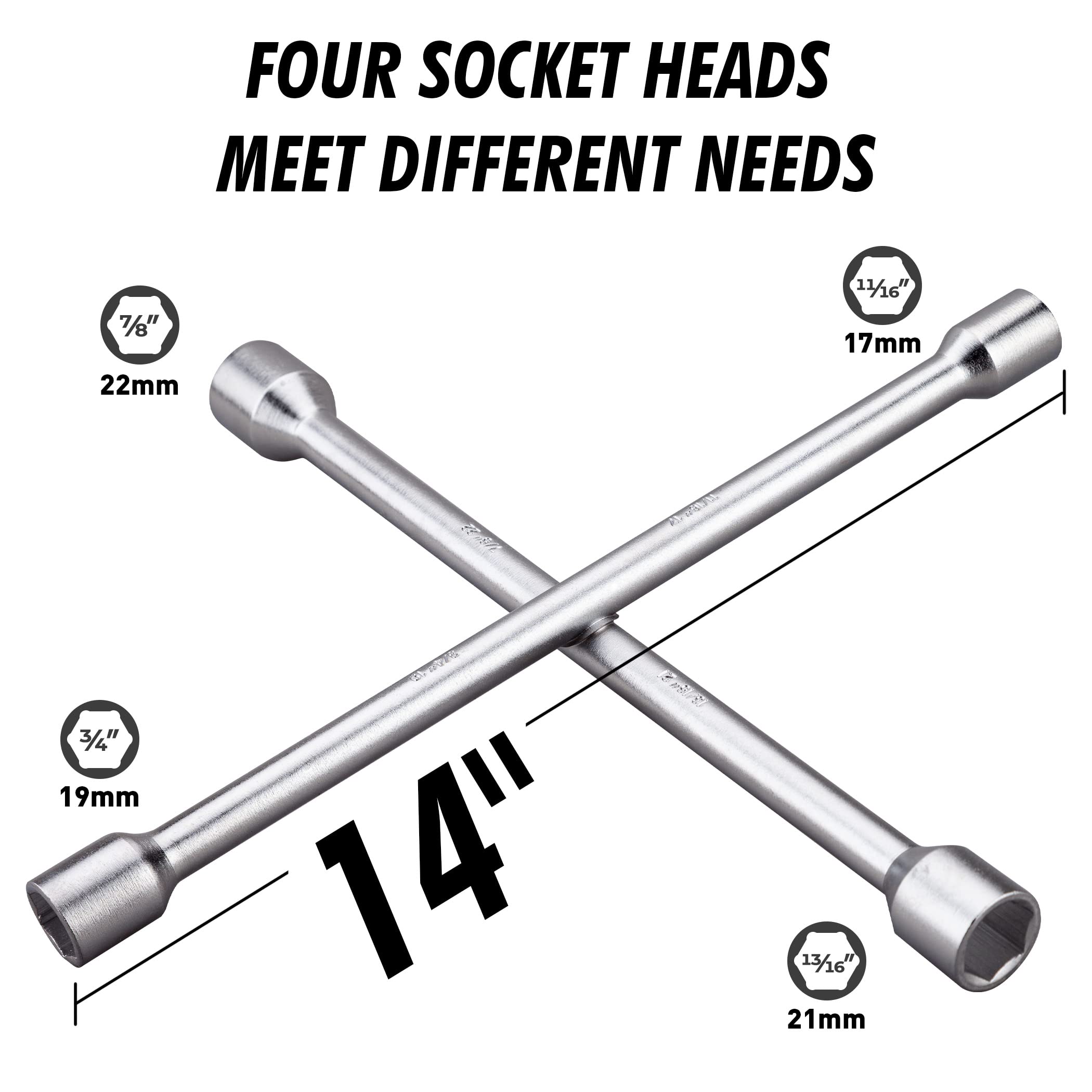 CARTMAN 14" Heavy Duty Lug Wrench - Chrome Carbon Steel 4 Way Tire Iron, Model 10