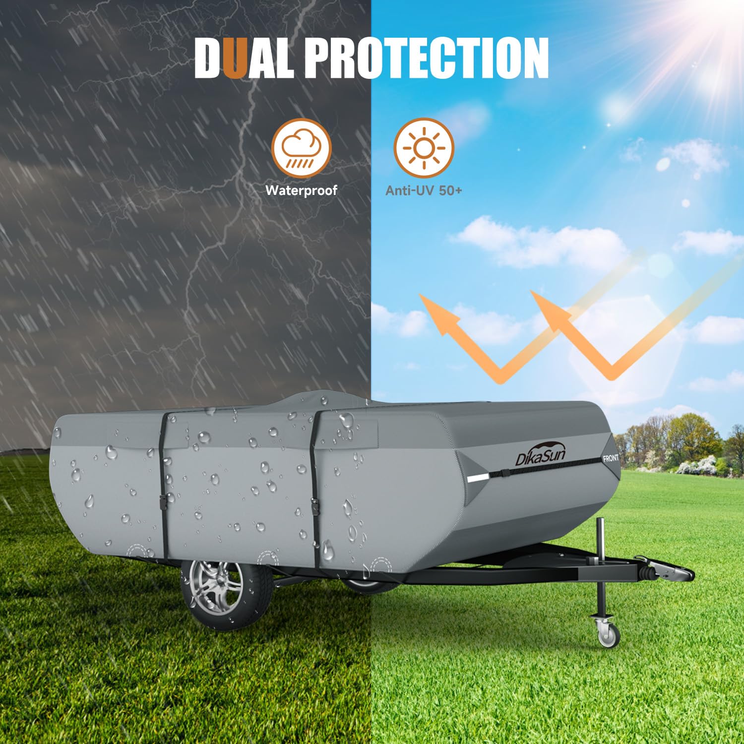 Dikasun Pop Up Camper Cover 14'-16', 7 Layers Waterproof Pop-Up Trailer Cover Anti-Uv Folding Camper Rv Cover For Motor Home