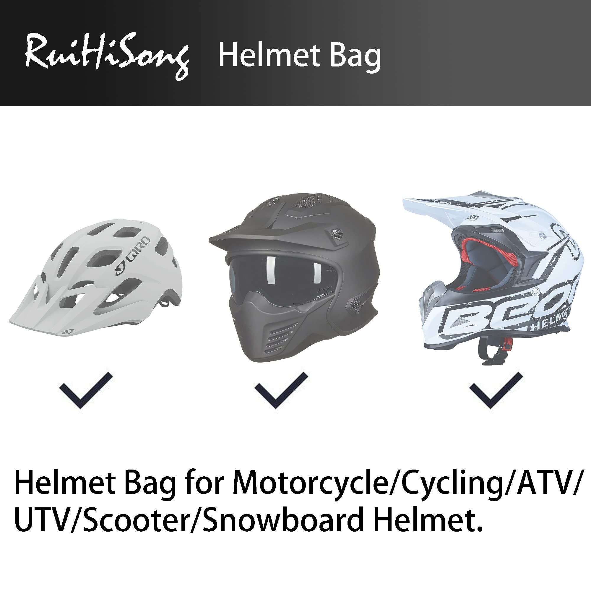 Ruihisong Helmet Bag,Motorcycle Helmet Bag,Helmet Storage Bag With Silver Piping,Small Item Storage Pocket,Two-Way Zipper,Carryi