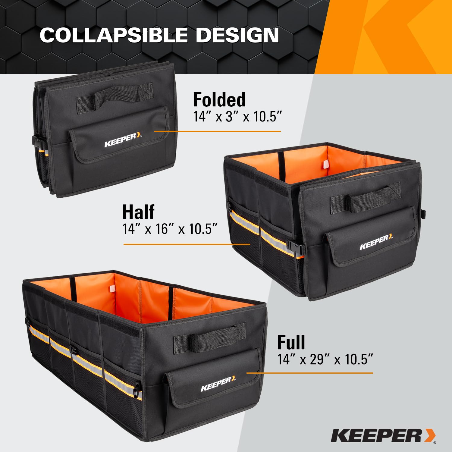 KEEPER Extra Large Car Trunk Organizer, 70L, Multi-Compartment Collapsible Car Organizers and Storage, Non-Slip Bottom, Suitable