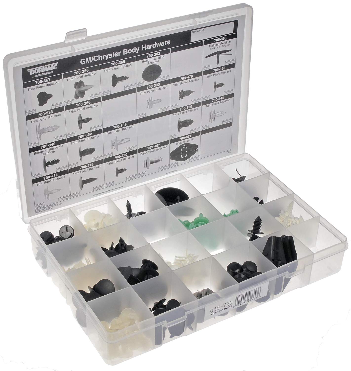 272Pc Dorman Body Retainer Tech Tray 030-720 Gm Chrysler Body Hardware 20 Sku'S