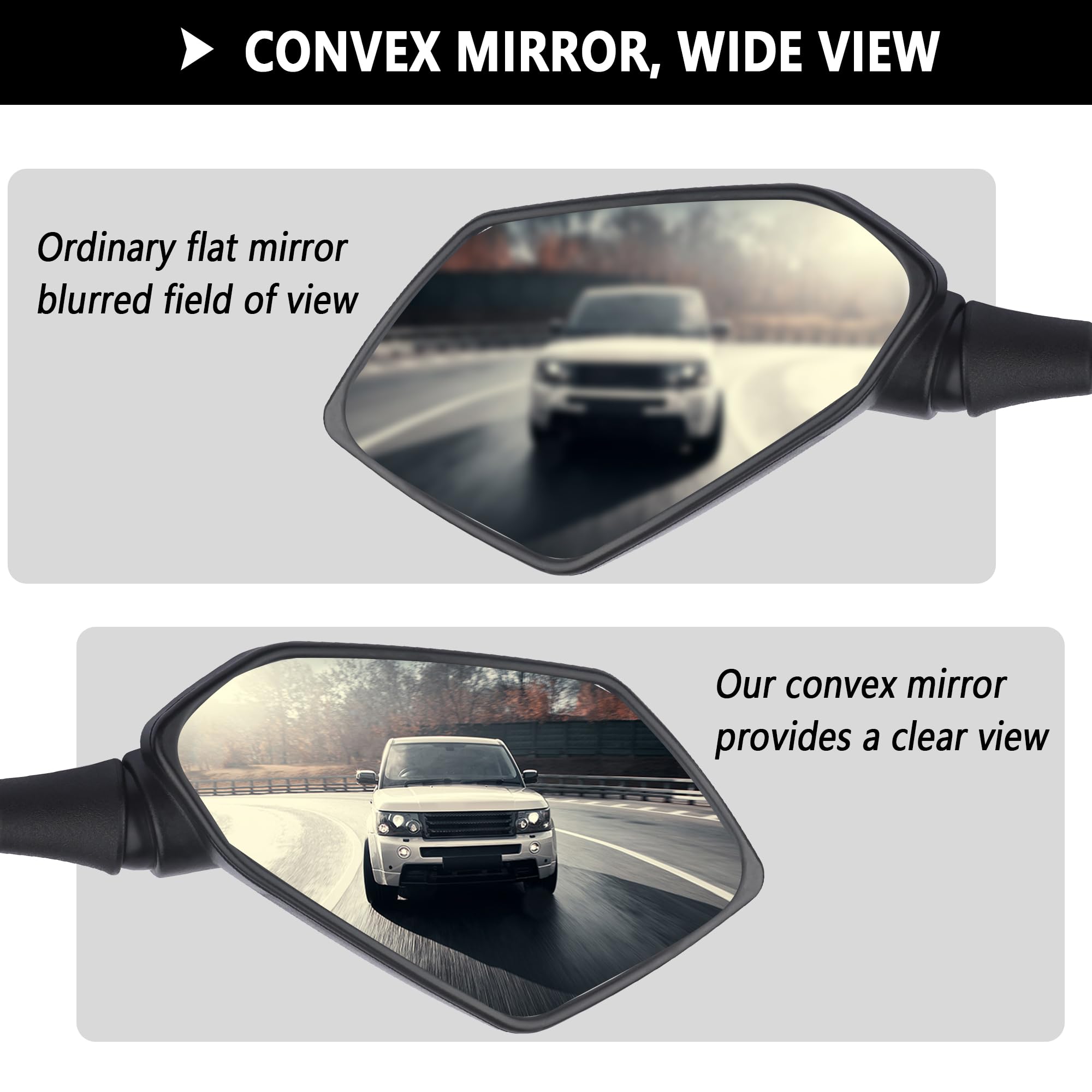 2PCS Motorcycle Mirrors with 8mm&10mm Bolt,HD Motorcycle Mirrors for Handlebars,360-degree Adjustable Motorcycle Wide Angle Rear