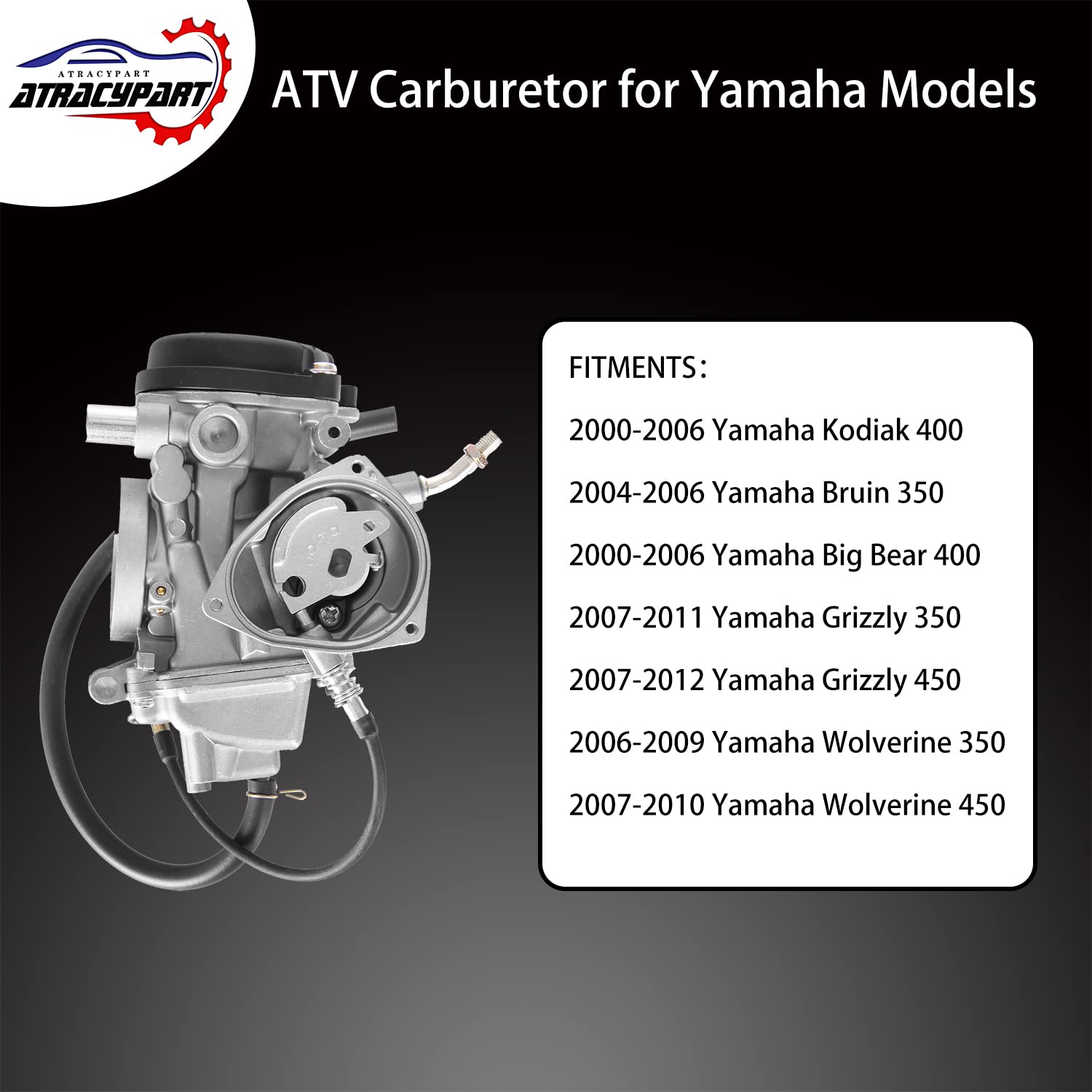 ATRACYPART Carburetor for Yamaha Kodiak 400, Big Bear 400, Grizzly 350/450, Wolverine 350/450 with Air Filter & Cleaner Brush