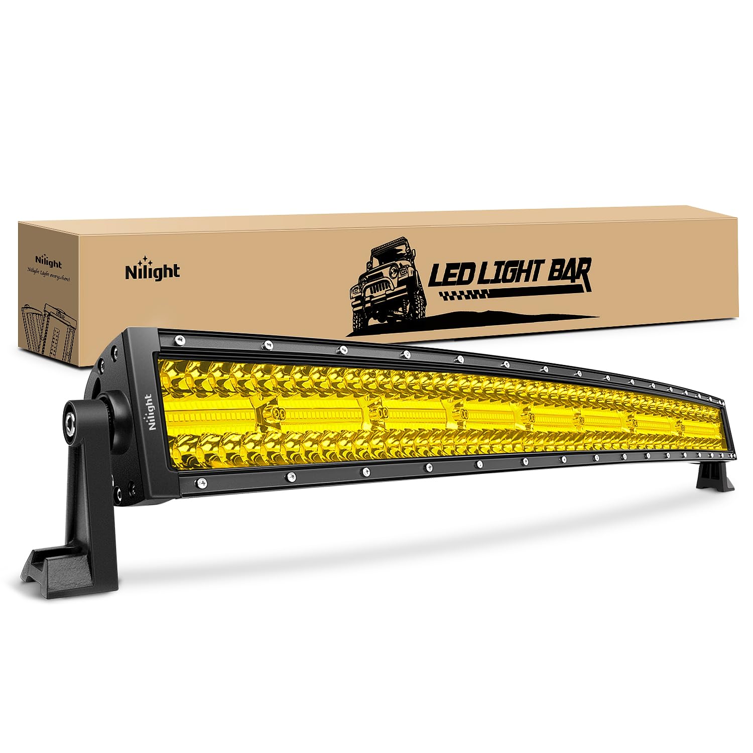 Nilight 33 Inch Led Light Bar 256 Led Chips Yellow Beam Curved Triple Row Fog Light Spot Flood Combo High Power Led Driving Ligh