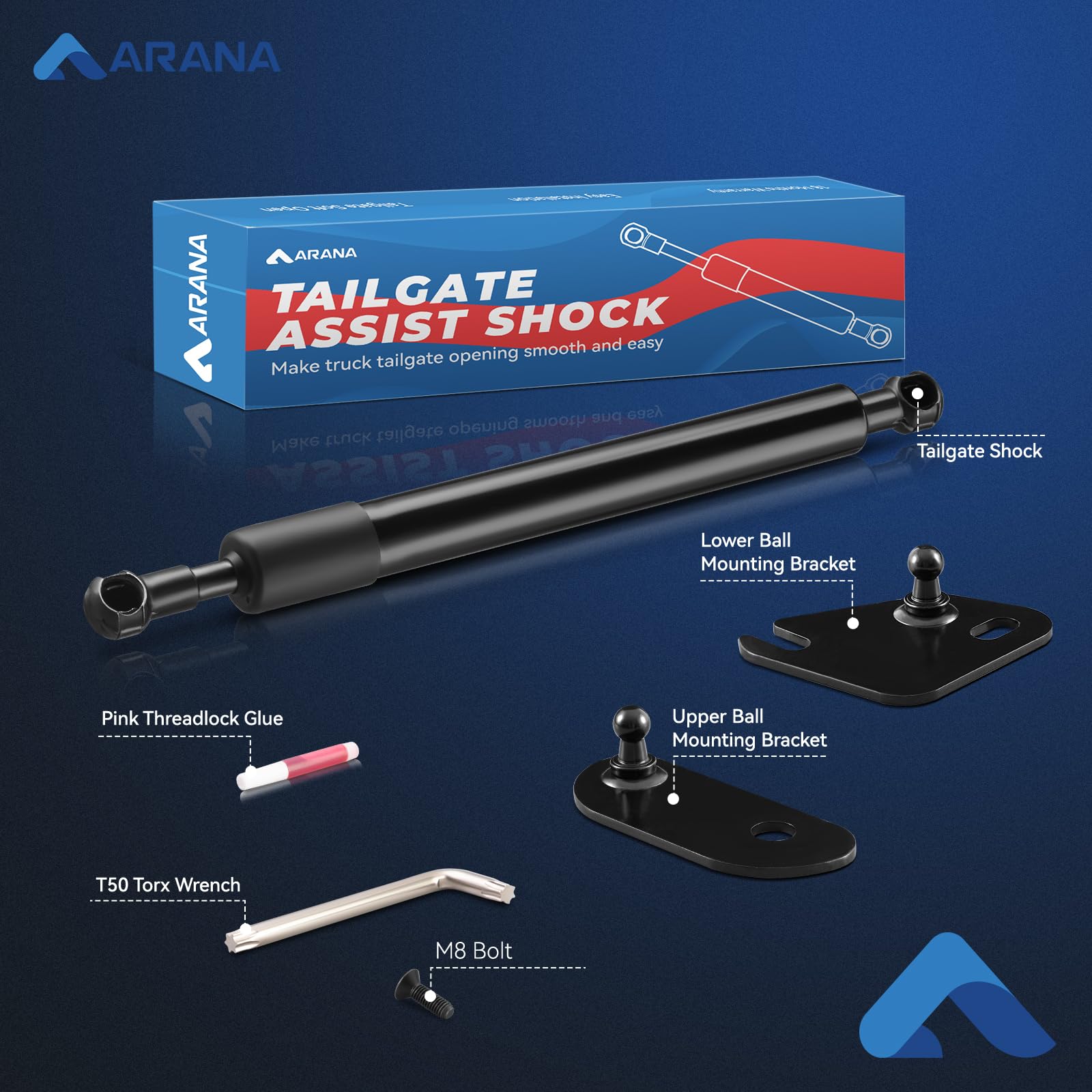 ARANA Tailgate Assist Shock Kit for F150 2015-2025, Black Hydraulic Damper, No-Drill Installation, Carbon Steel, Model 43204