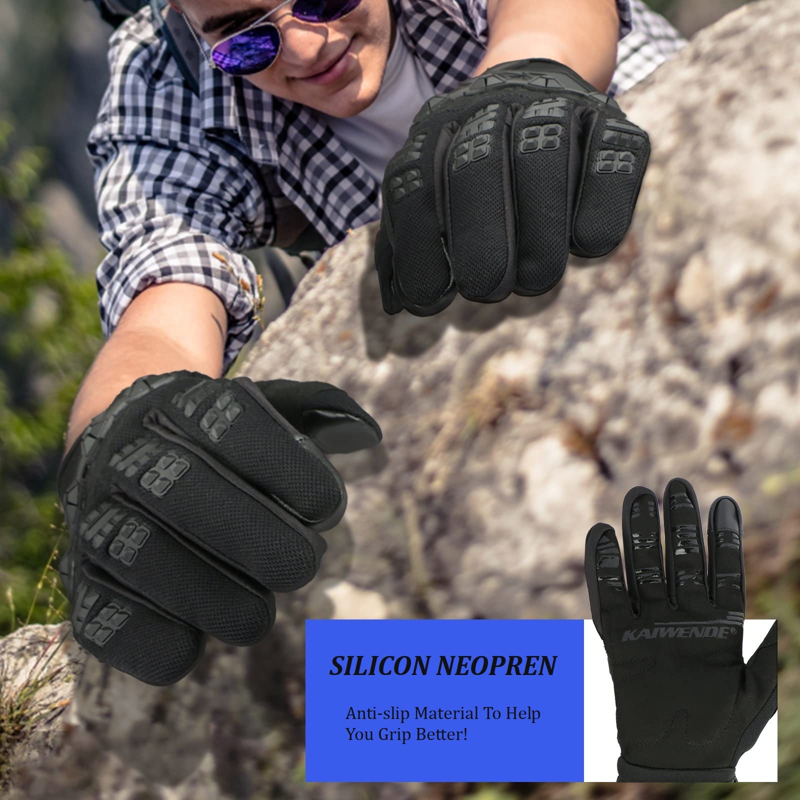 Kaiwende Mens Dirt Bike Riding Gloves -Full Finger Touch-Screen Motocross/Motorcycle Gloves For Bmx Mx Atv Mtb Off-Road Riding (