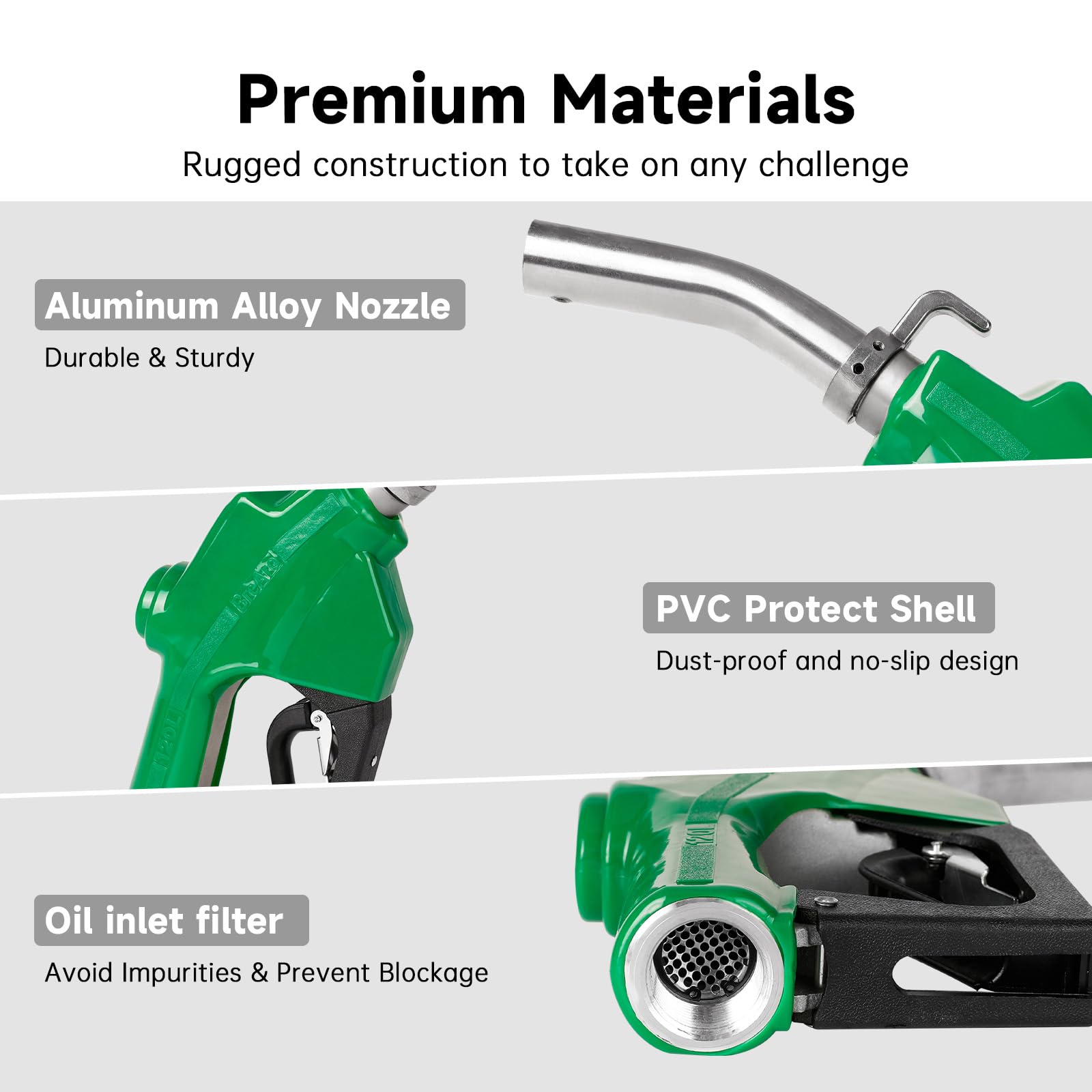 1 Inch Fuel Nozzle Auto Shut Off Fuel Transfer Nozzle Max Flow Rate 30Gpm With Aluminum Alloy Body, 3-Notch Hold Open Clip, And