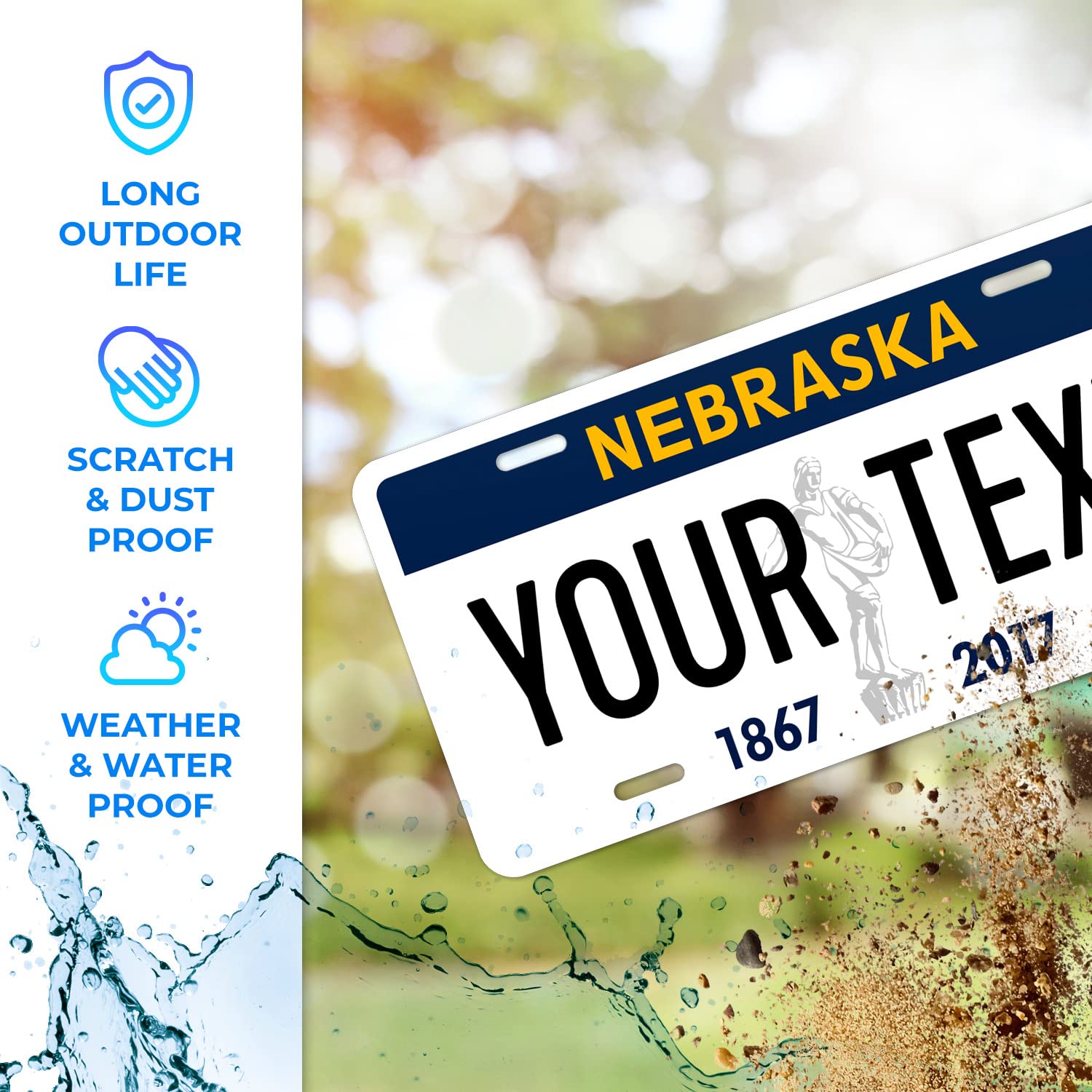 Custom Nebraska, Mini License Plate, Personalized 50 States Fake License Plate For Front Of Car Sign, 3X6 Inches, Rust Free .040 Aluminum, Fade Resistant, Made In The Usa By Sigo Signs,