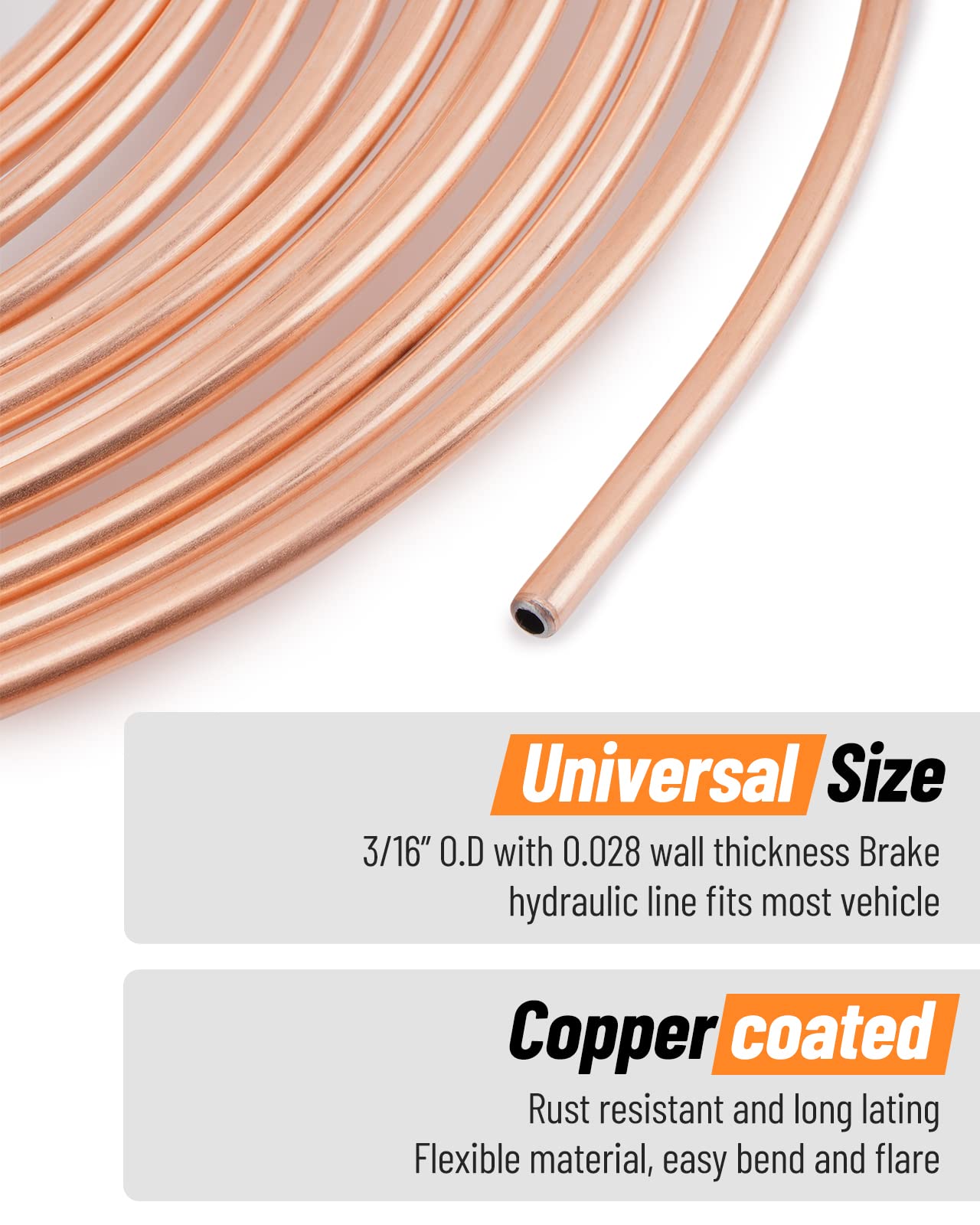 Racewill Copper Coated Brake Line Kit, 25 ft 3/16" with 16 Fittings, 4 Unions & Flaring Tool Set
