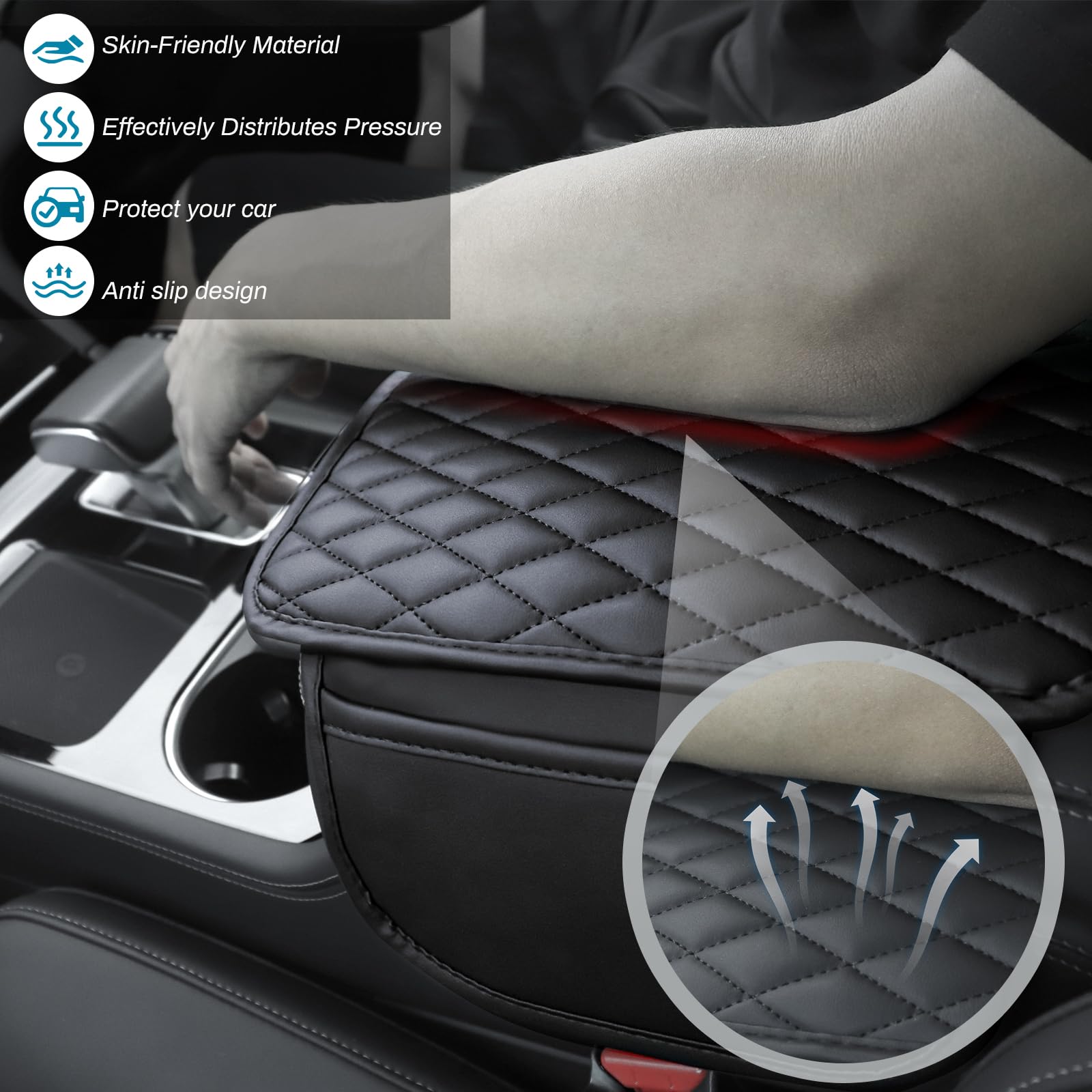 Ouzorp Car Center Console Cover, Upgraded Microfiber Leather Car Arm Rest Cover With 2 Storage Bags, Universal Armrest Cover For