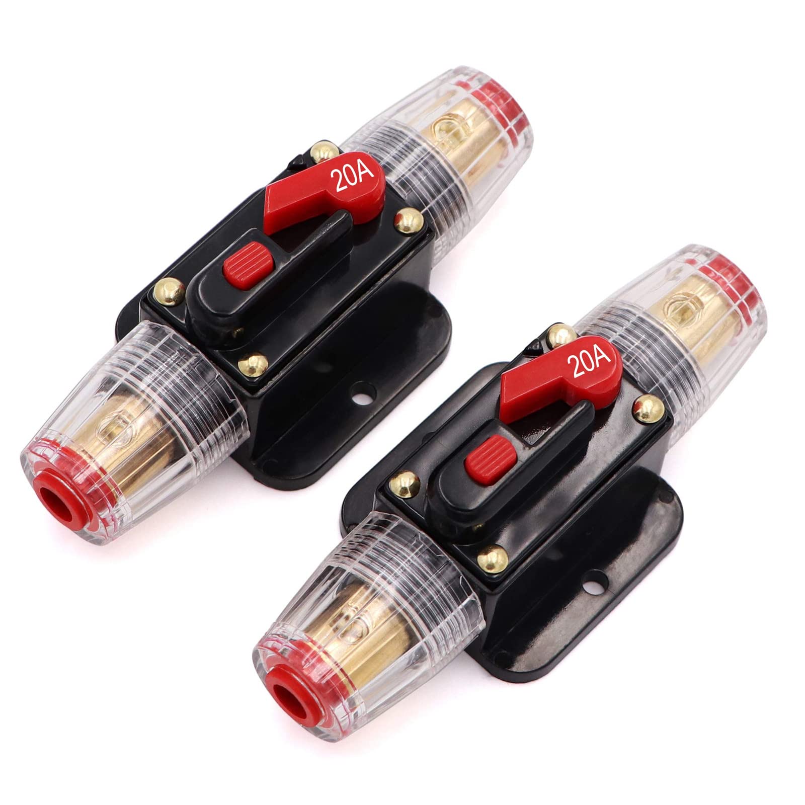 20A Audio Inline Circuit Breaker Reset Fuse Powmr Reset ,0-8 Gauge 20 Amp Fuse Holder With Manual Reset For 12V-24V Dc Car Audio