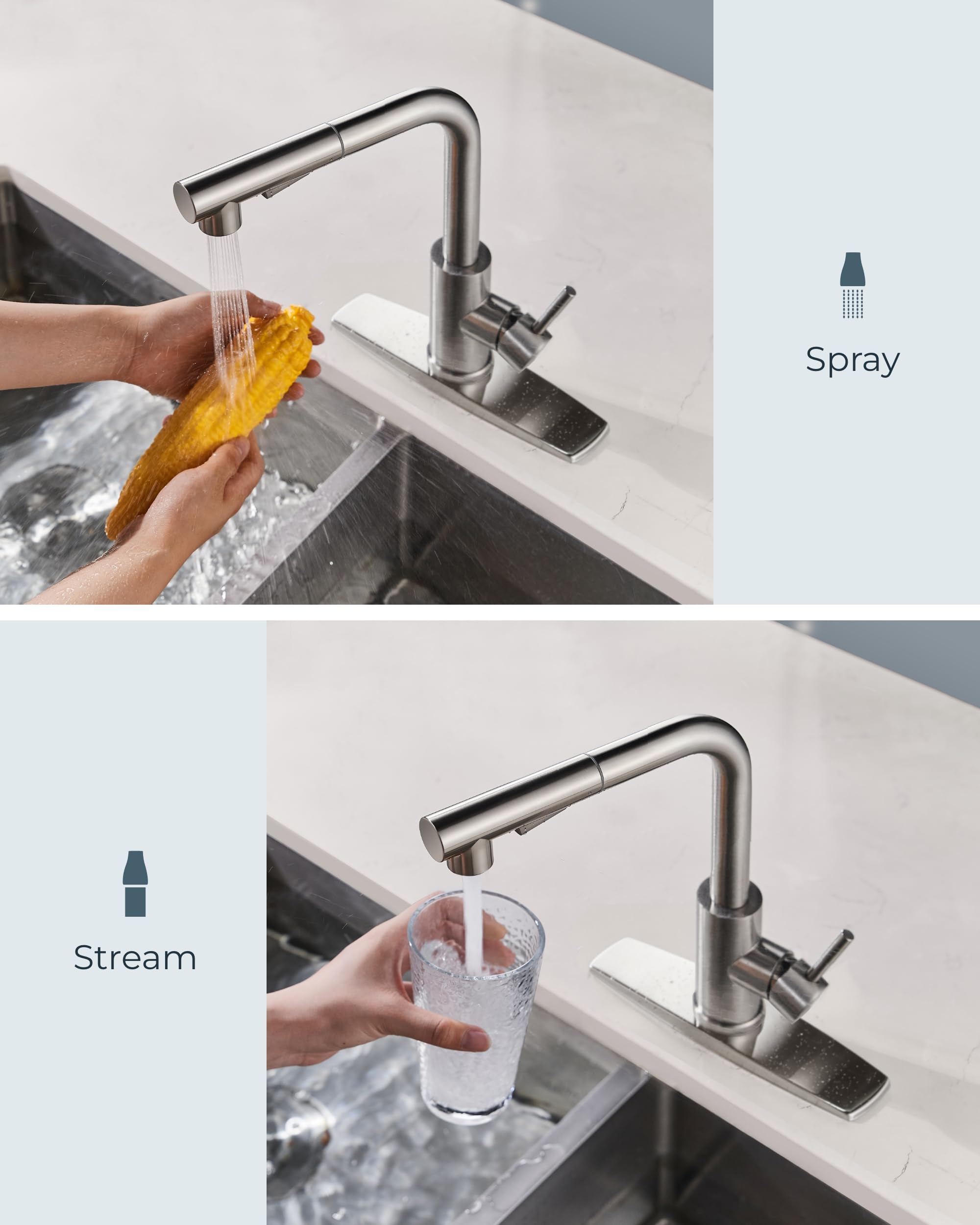 Forious Kitchen Faucets With Pull Down Sprayer, Single Handle Kitchen Sink Faucet With Pull Out Sprayer, Brushed Nickel
