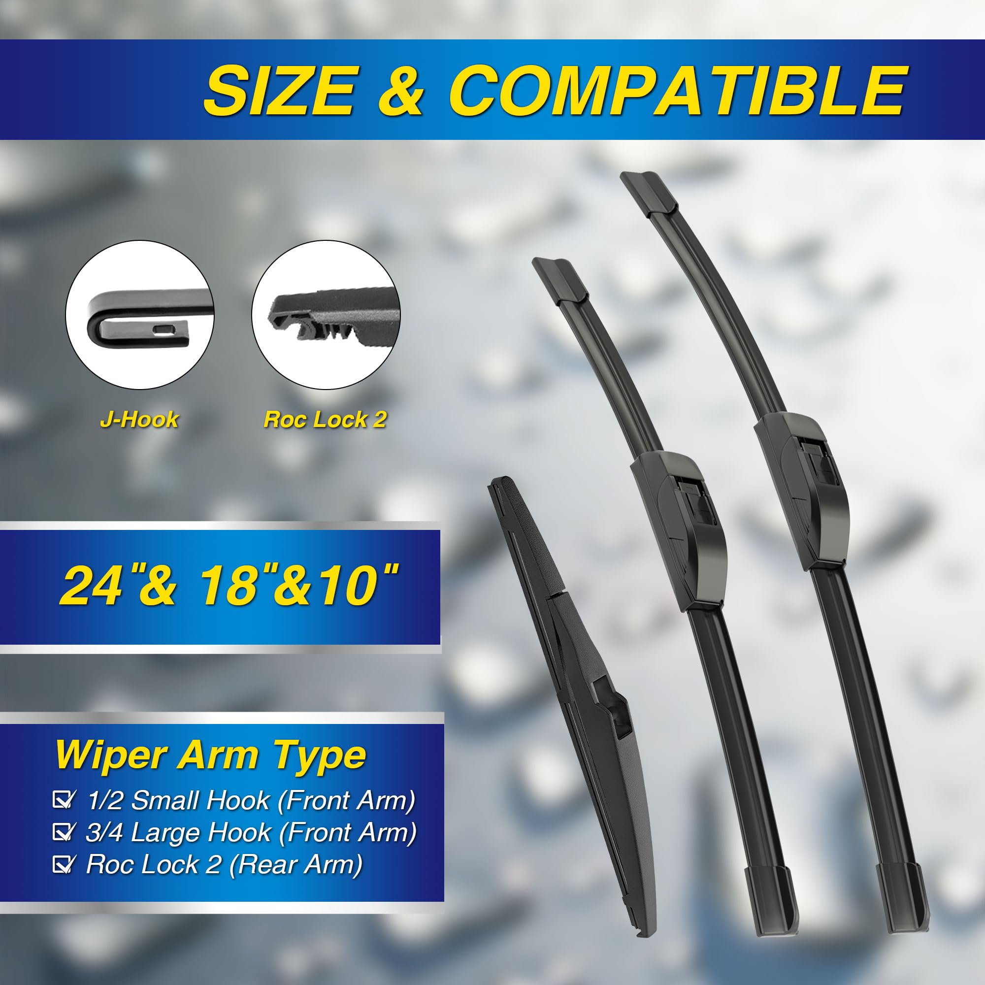 5 PLUS® Windshield Wiper Blades Replacement for 2018-2023 Jeep Compass - Pack of 3, Water Repellent 24/18/10 Blades