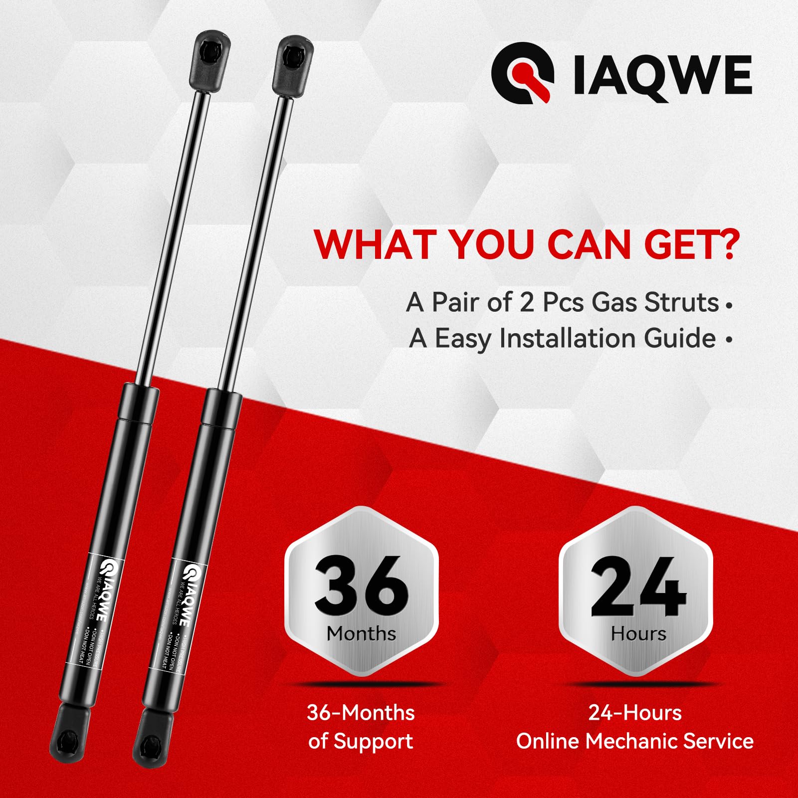 IAQWE Gas Struts Shocks Springs Lift Support 16" 45Lb for Snugtop/Leer Truck Camper Shells - 2PCS, Black, Model C1622331