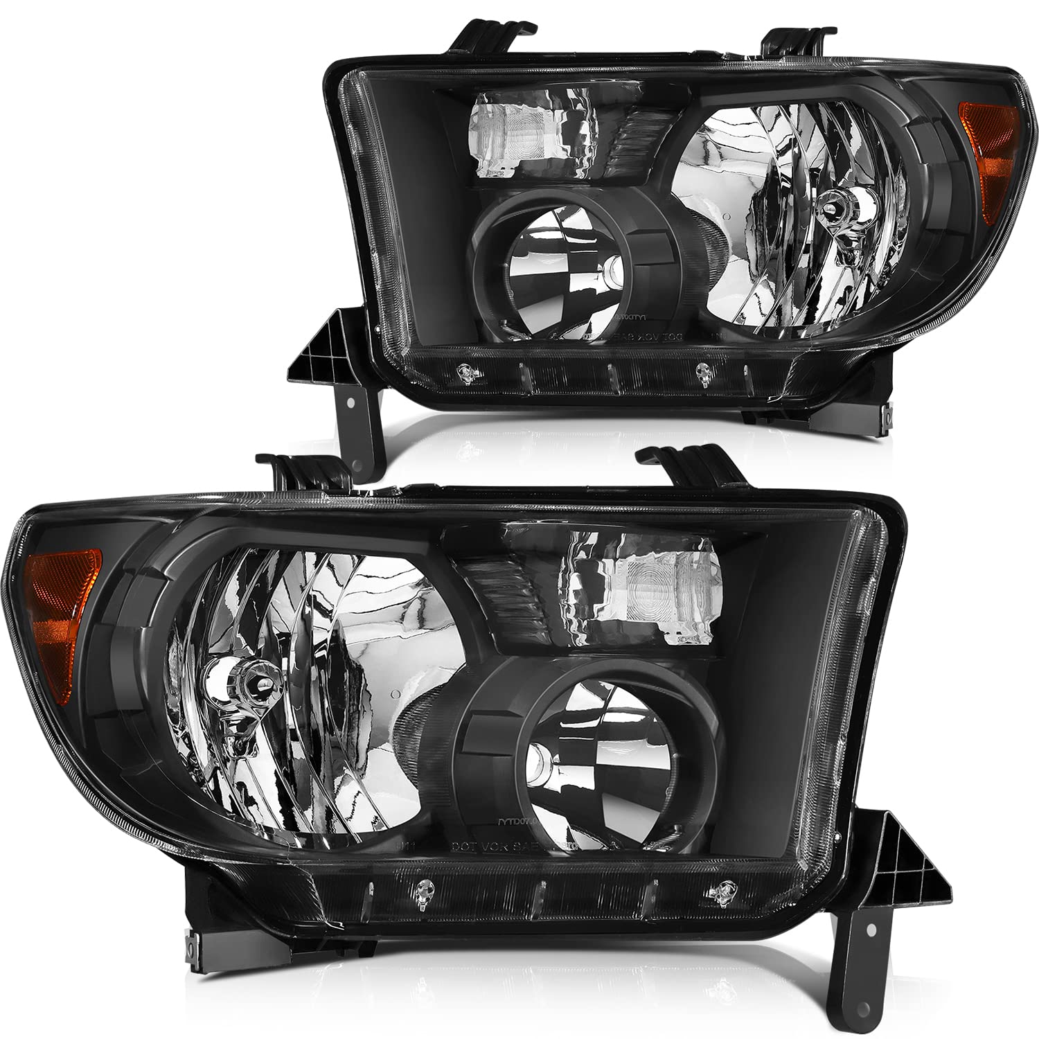 LBRST Headlight assembly Fit For Toyota Sequoia 2008-2017,For Toyota Tundra 2007-2013 Black Housing Amber Reflector Clear Lens D