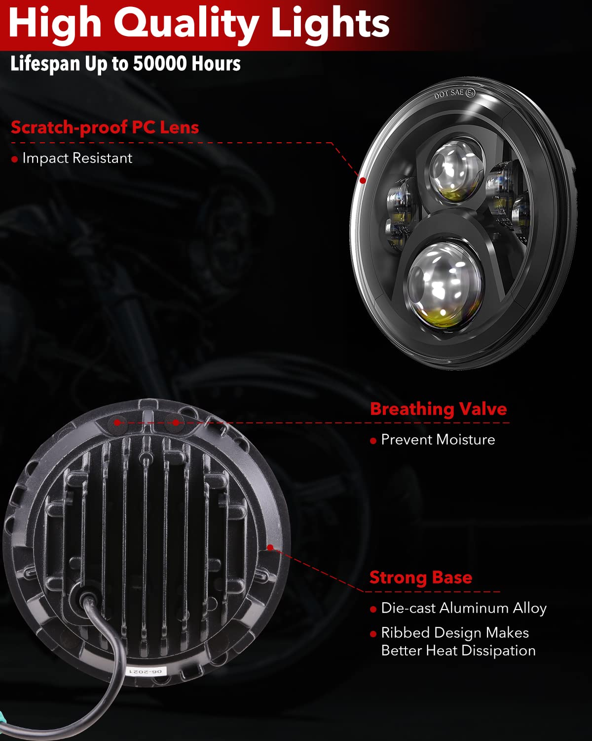 Bicyaco 7 Inch Led Motorcycle Headlight With 4.5 Inch Fog Lights Passing Lamps Dot Sae Approved, Compatible With Harley Davidson Classic Electra Street Glide Fat Boy Road King Heritage Softail Black